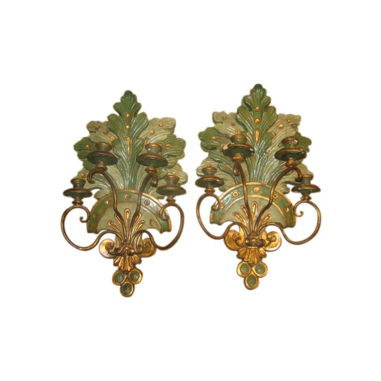 19th Century Italian Wall Sconces in Polychrome and Gilt Finish