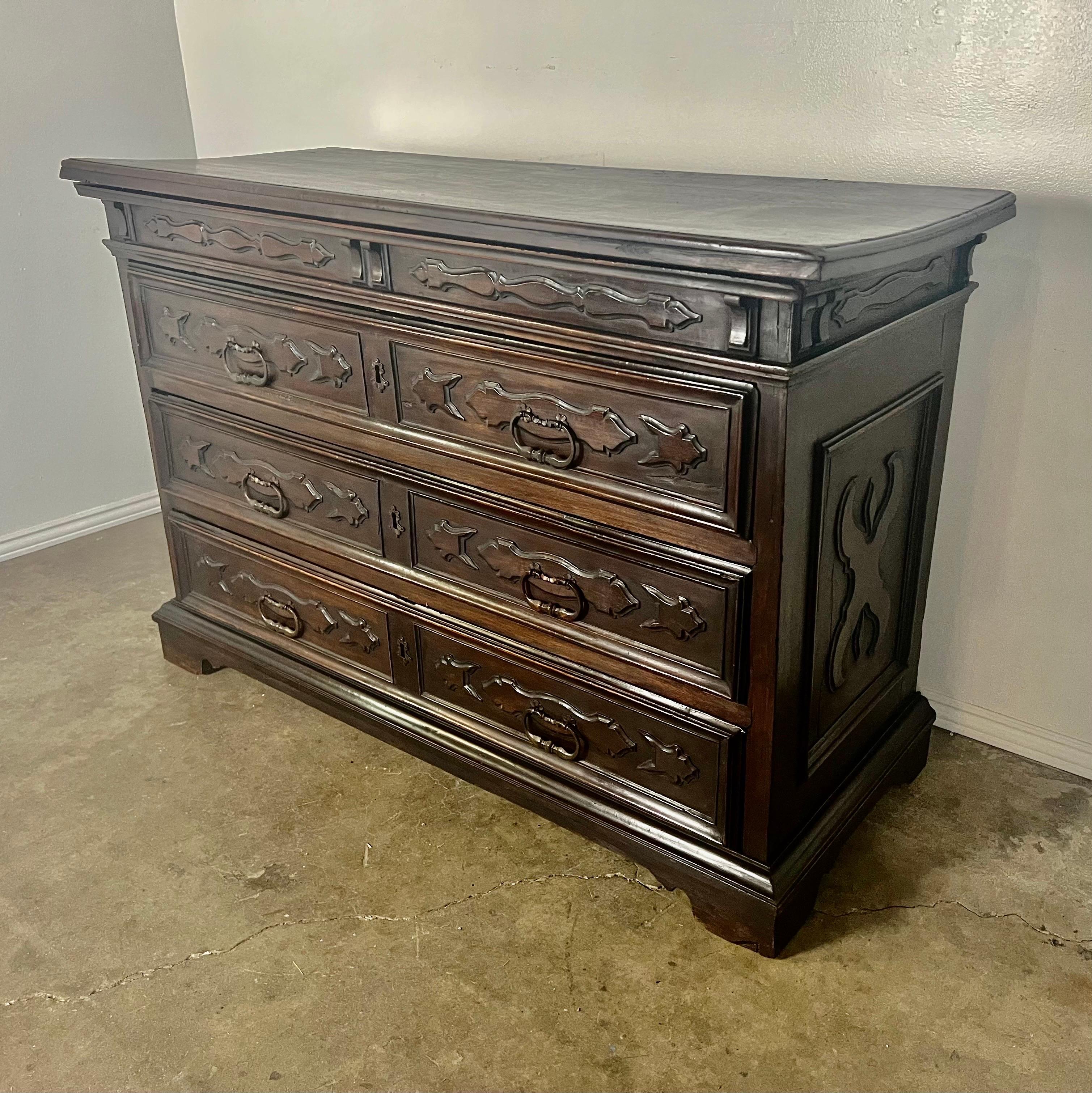 Renaissance 19th C. Italian Walnut Chest of Drawers For Sale