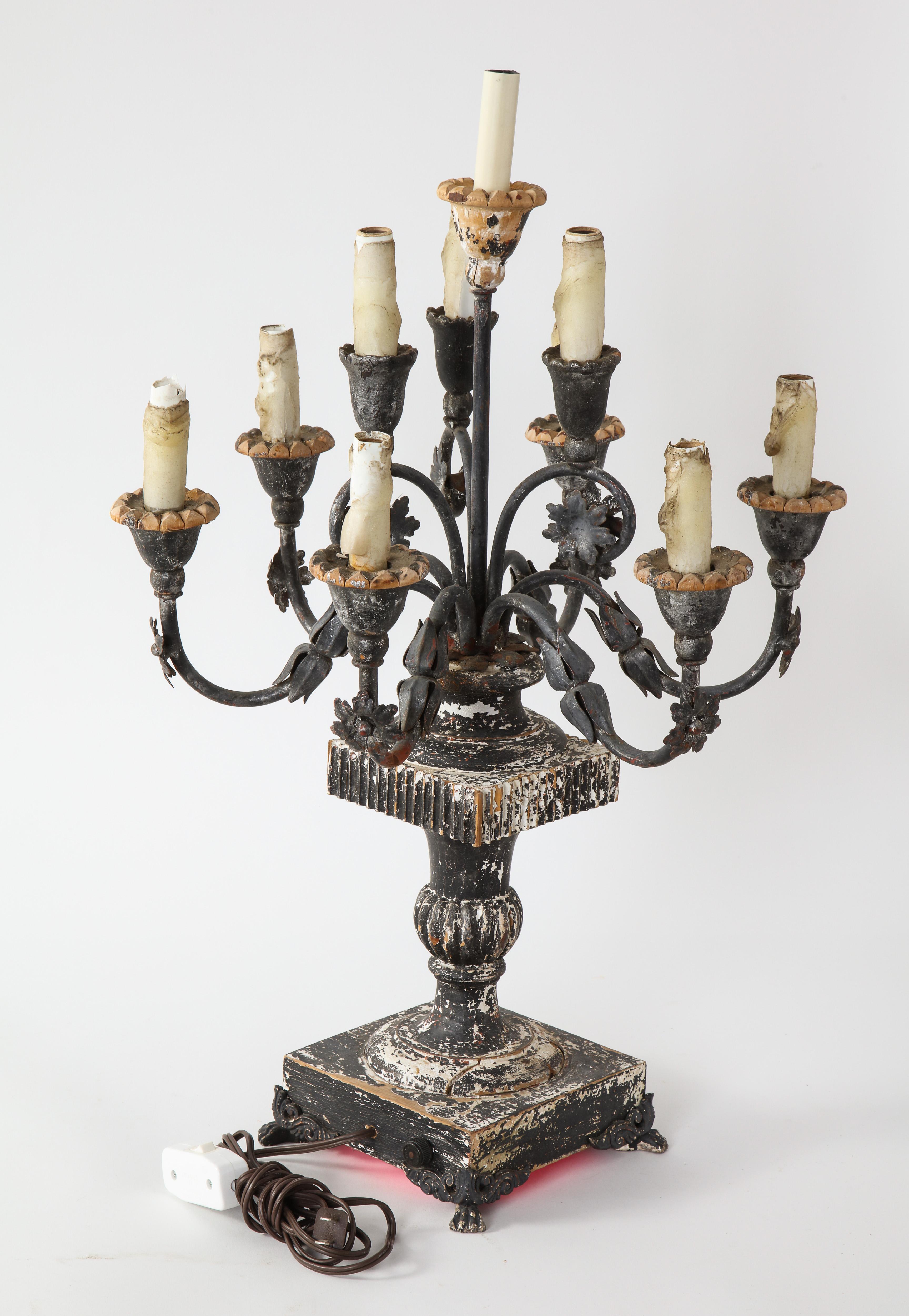 19th Century Italian Wood and Gesso 10-Light Candelabra, Electrified For Sale 2