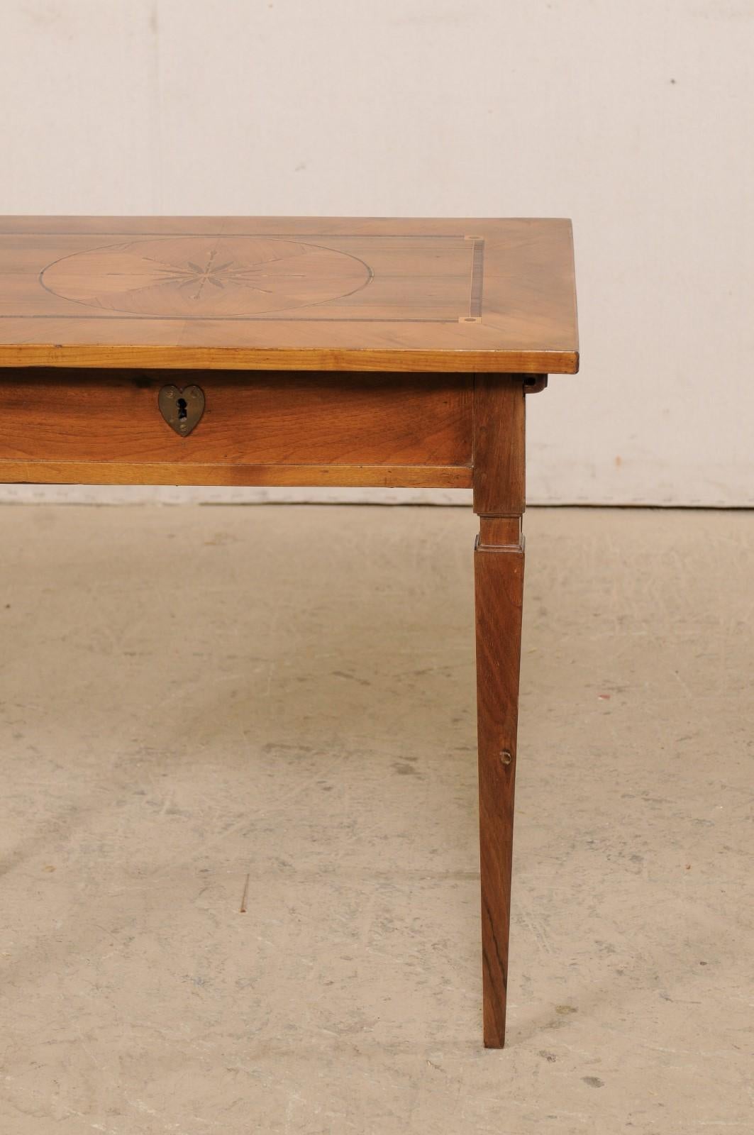 19th C. Italian Writing Desk w/Decorative Inlay & Sliding Top for Hidden Storage For Sale 6