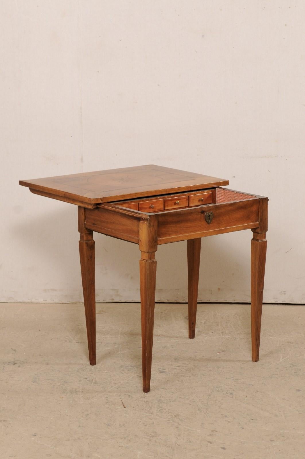 Fruitwood 19th C. Italian Writing Desk w/Decorative Inlay & Sliding Top for Hidden Storage For Sale