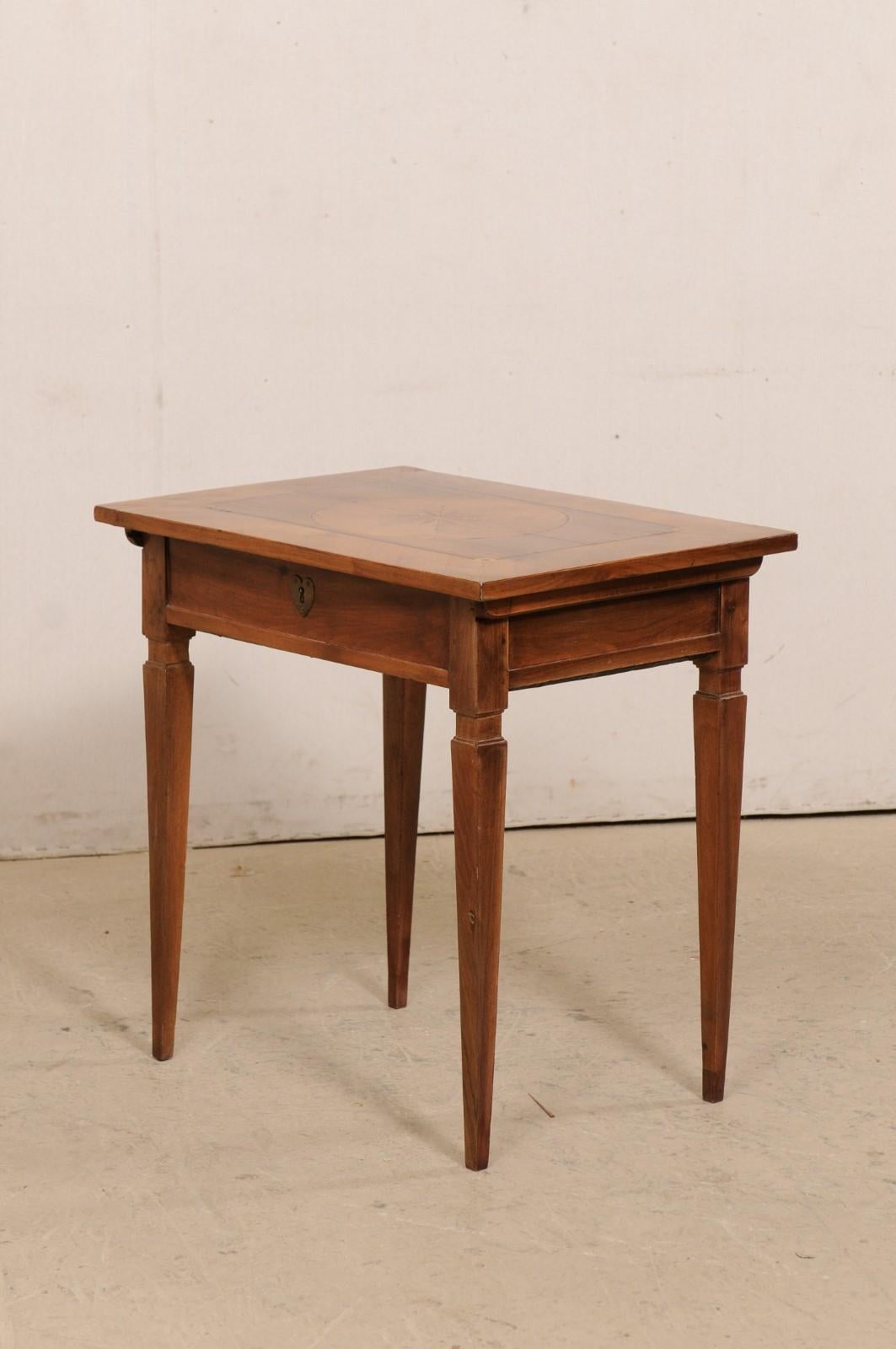 19th C. Italian Writing Desk w/Decorative Inlay & Sliding Top for Hidden Storage For Sale 4
