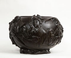 Meiji Japanese Bronze Jardinière Japanese People on a Boat, Genryusai Seiya Zo