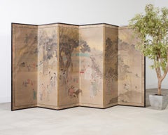 19th C. Japanese Edo Six Panel Screen Chinese Official's Gathering