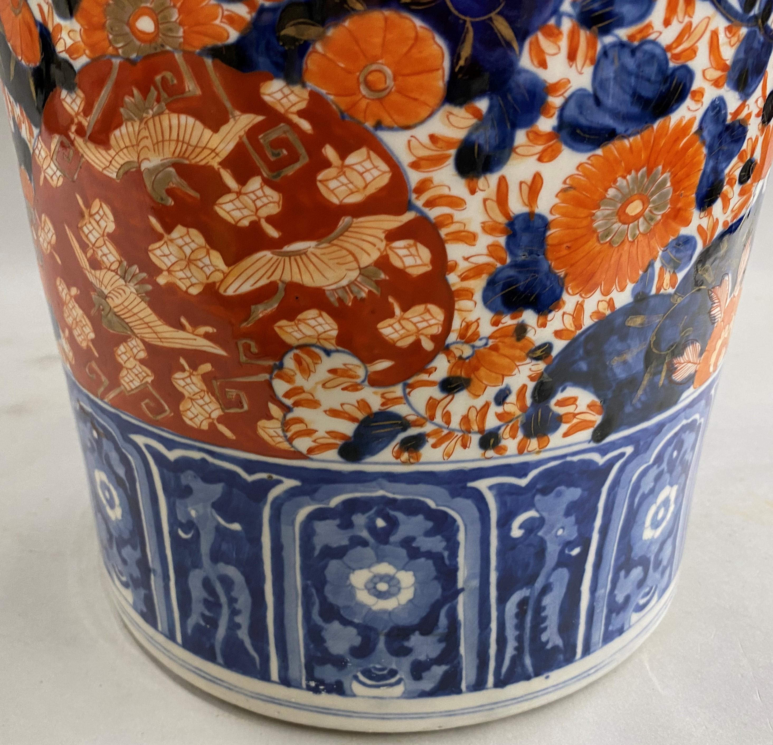 Porcelain 19th c. Japanese Imari Stick or Umbrella Stand with Relief Dragon Decoration