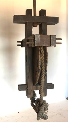 Roue japonaise du XIXe siècle à poulie en bois de fer et corde, Kassha