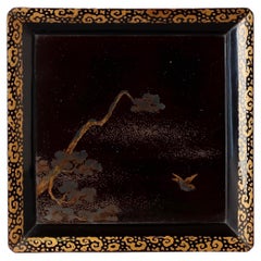 19th C. Japanese Lacquered Tray with Makie Design, Late Edo