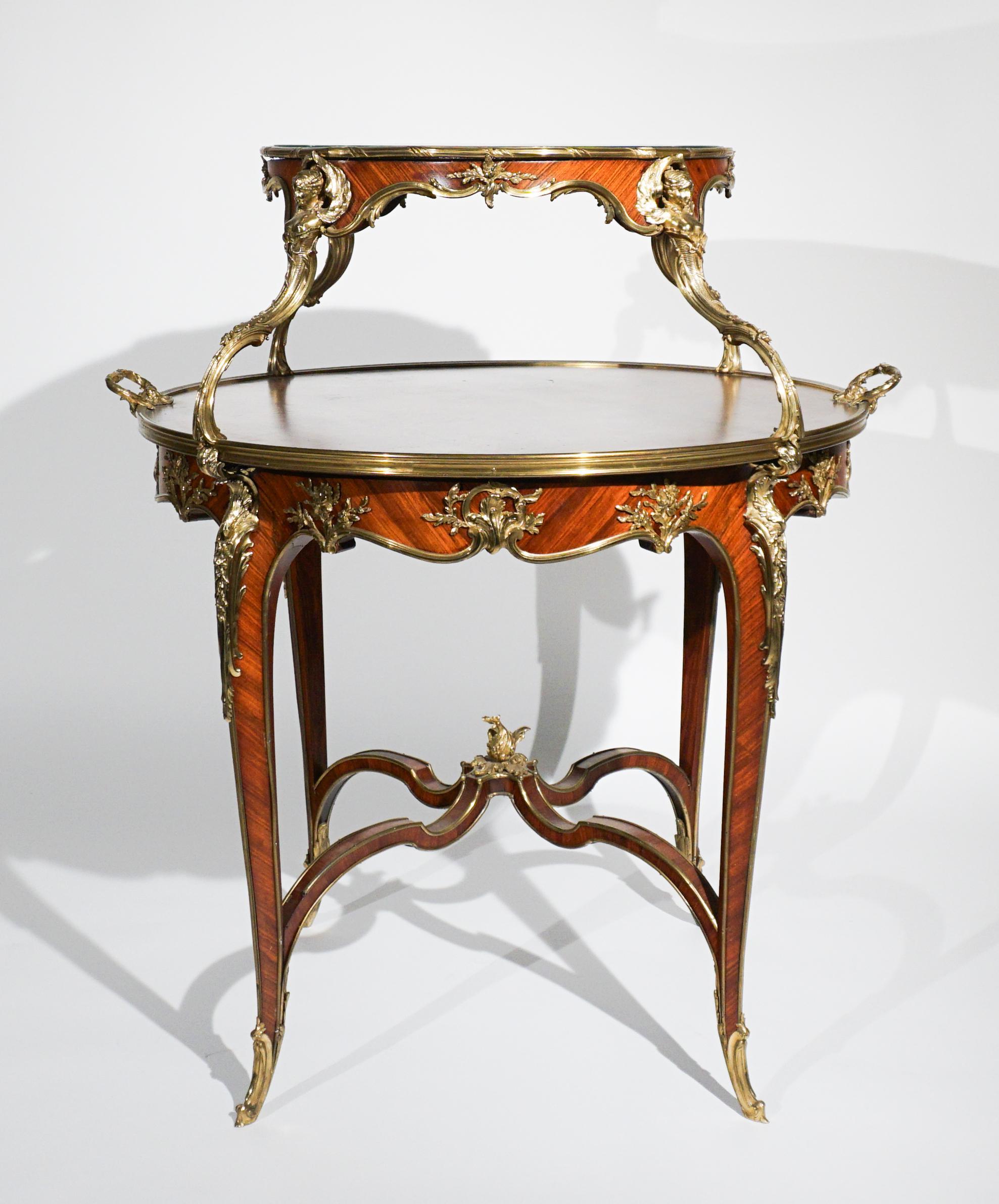 19th C. Joseph E. Zwiemer Kingwood, Satine and Bois de Bout Marquetry Tea Table For Sale 3