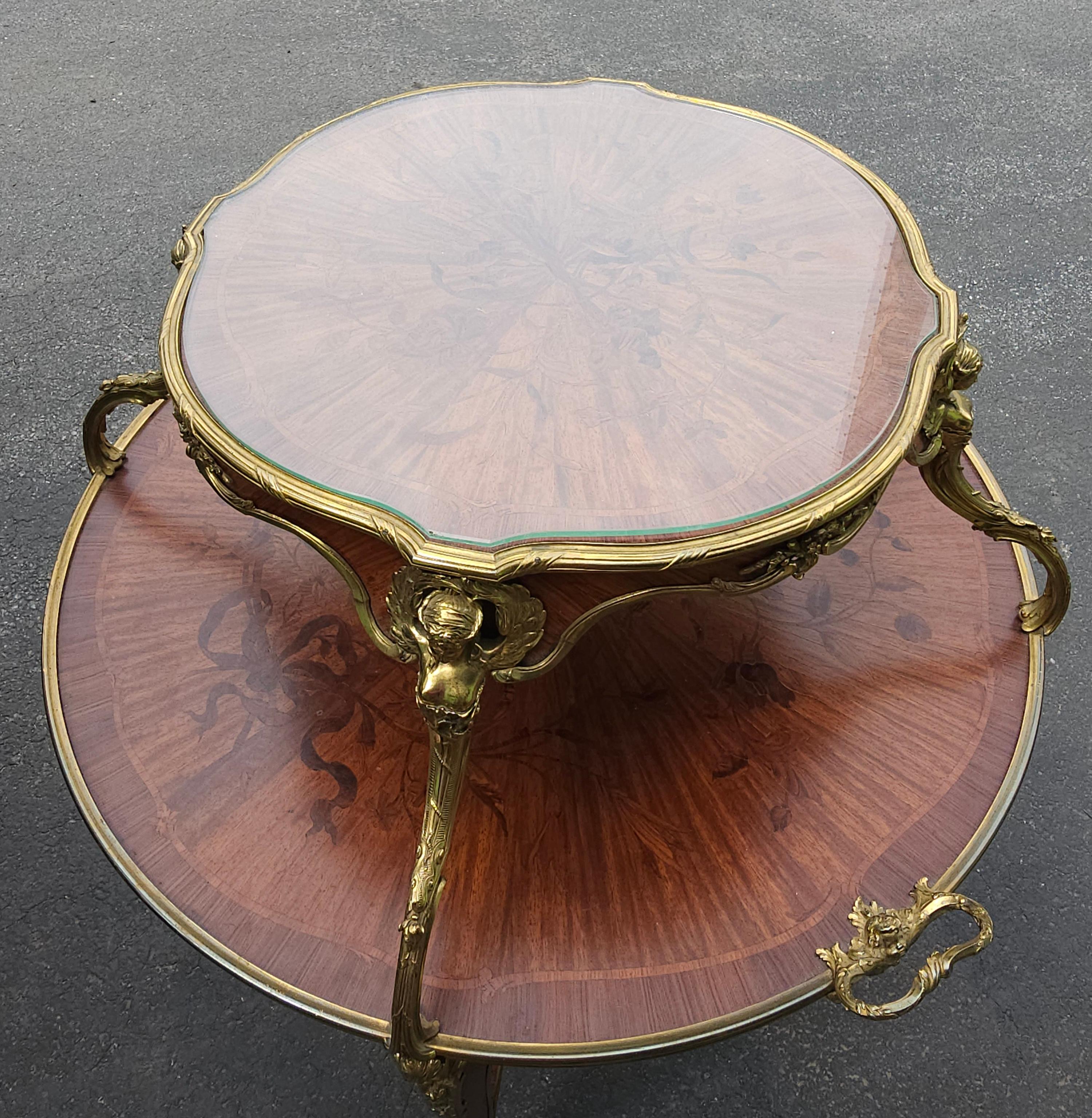19th C. Joseph E. Zwiemer Kingwood, Satine and Bois de Bout Marquetry Tea Table For Sale 10