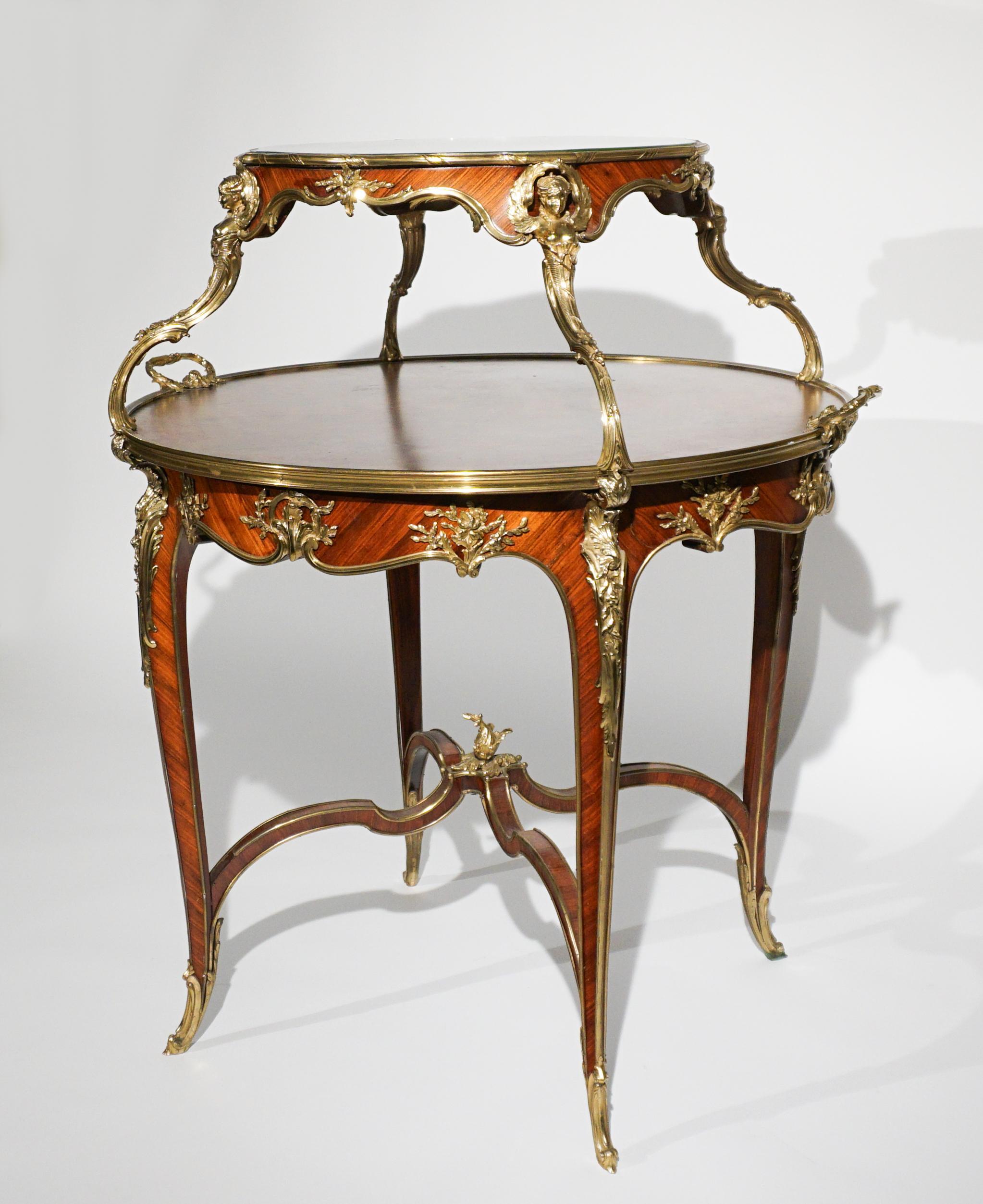 Louis XV 19th C. Joseph E. Zwiemer Kingwood, Satine and Bois de Bout Marquetry Tea Table For Sale