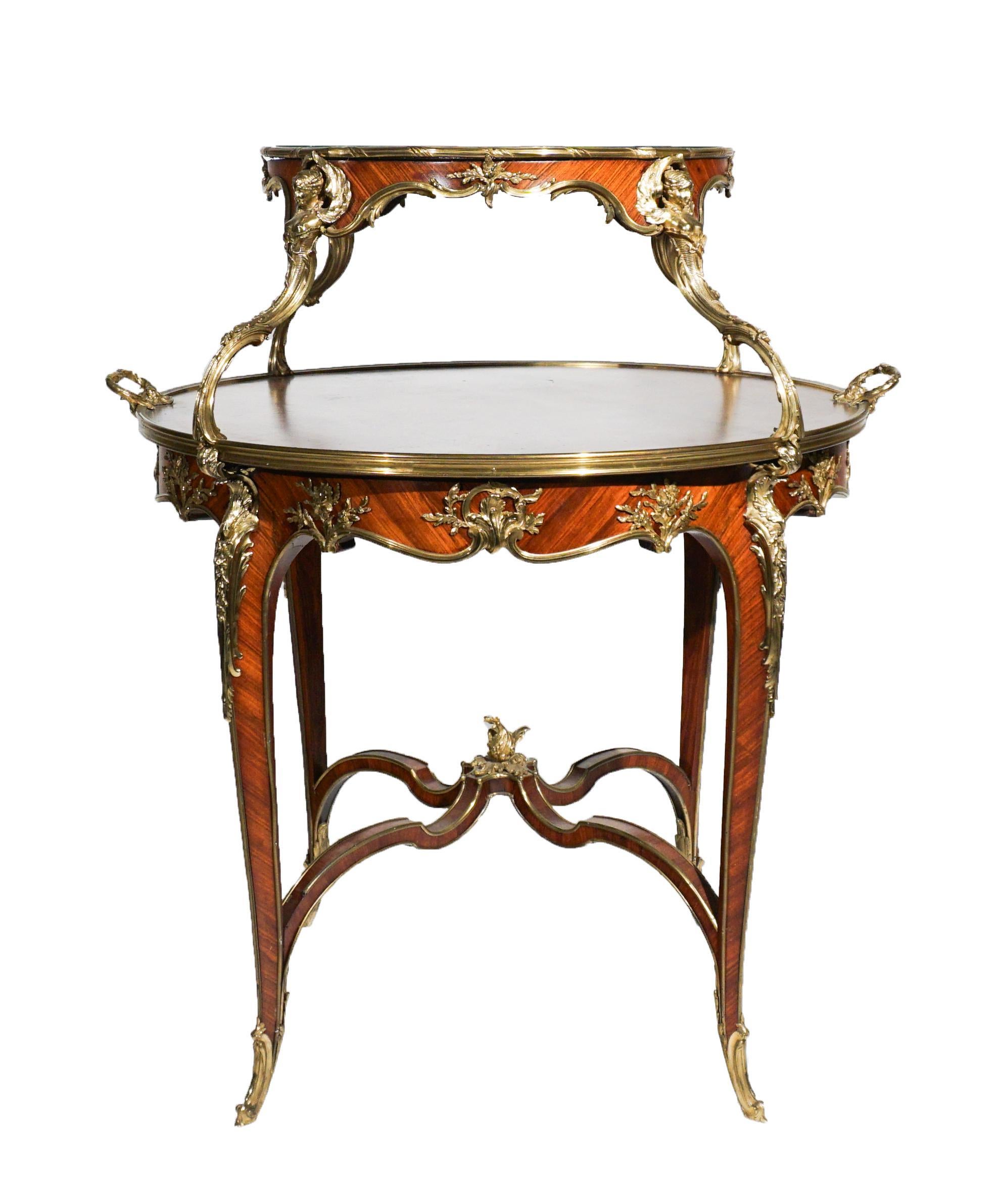 French 19th C. Joseph E. Zwiemer Kingwood, Satine and Bois de Bout Marquetry Tea Table For Sale