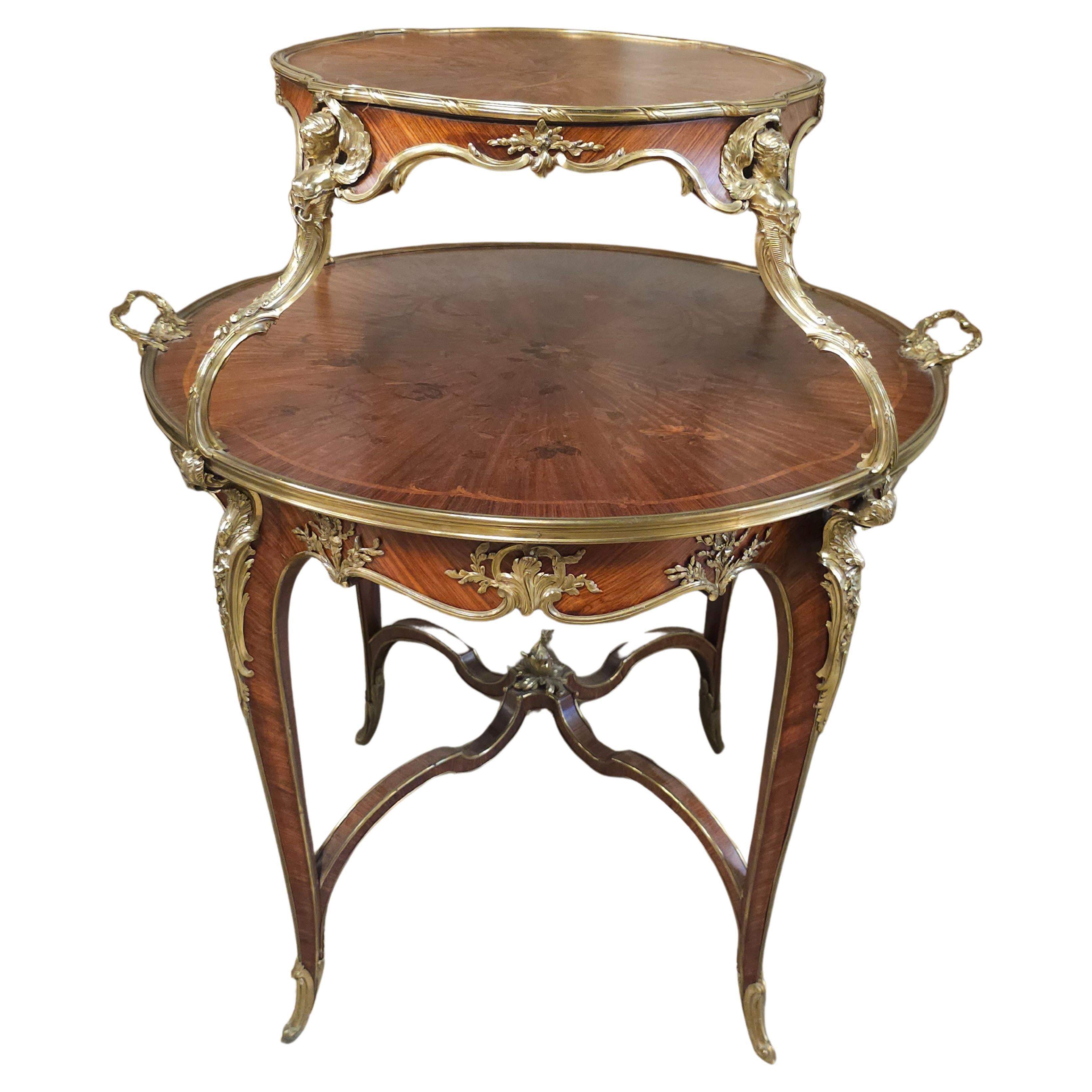 19th Century 19th C. Joseph E. Zwiemer Kingwood, Satine and Bois de Bout Marquetry Tea Table For Sale