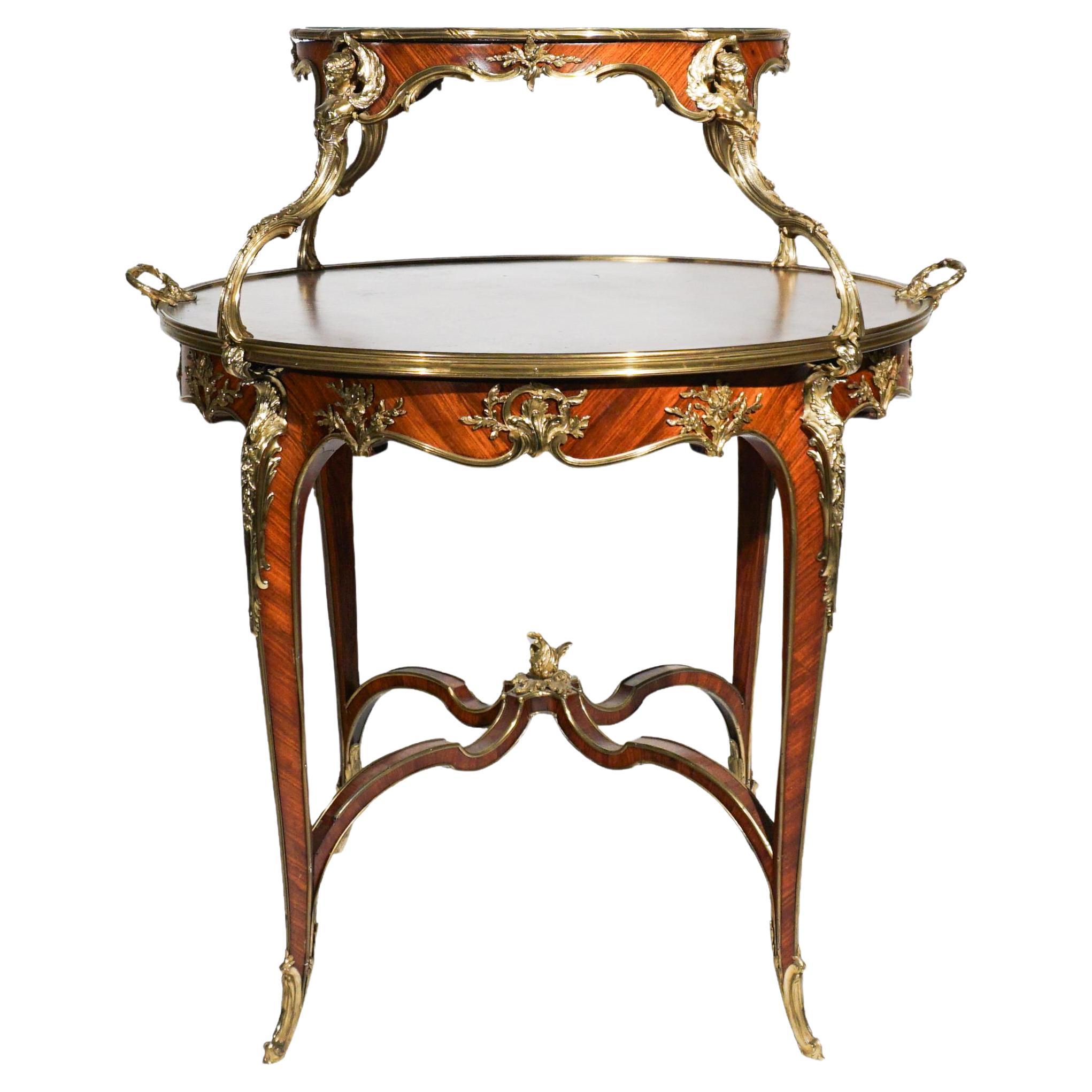 19th C. Joseph E. Zwiemer Kingwood, Satine and Bois de Bout Marquetry Tea Table For Sale