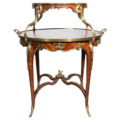Antique 19th C. Joseph E. Zwiemer Kingwood, Satine and Bois de Bout Marquetry Tea Table