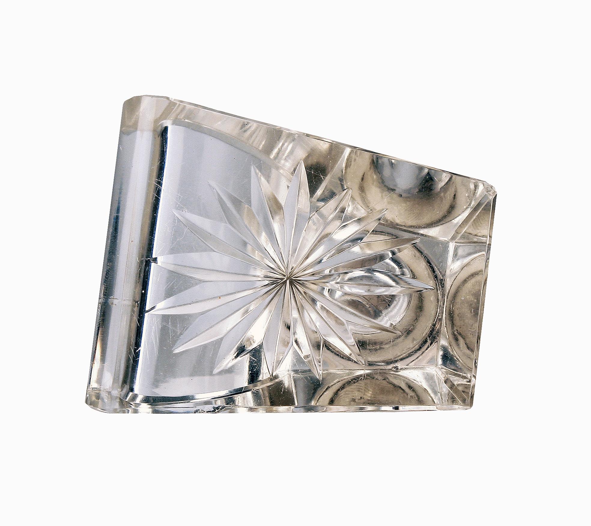 Metal 19th C. Jugendstil German Cut Glass Crystal Inkwell with Polished 800 Silver Lid For Sale