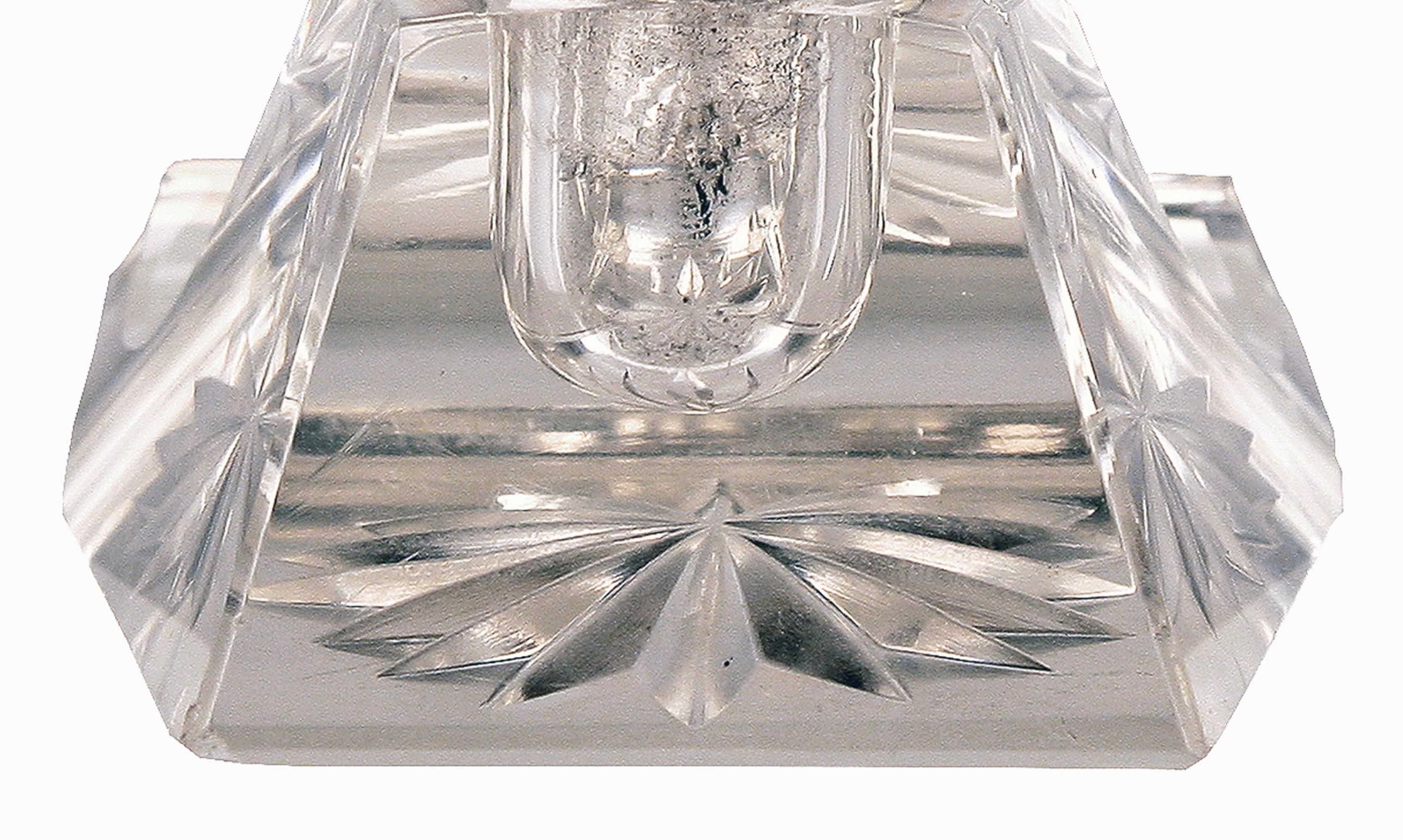 19th C. Jugendstil German Cut Glass Crystal Inkwell with Polished 800 Silver Lid For Sale 3