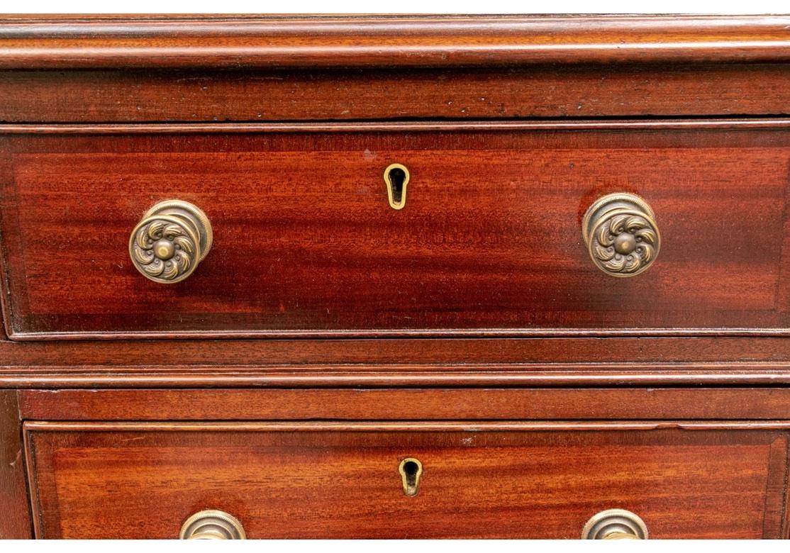Embossed 19th C. Knee Hole Partners Desk With Tooled Olive Leather Top For Sale