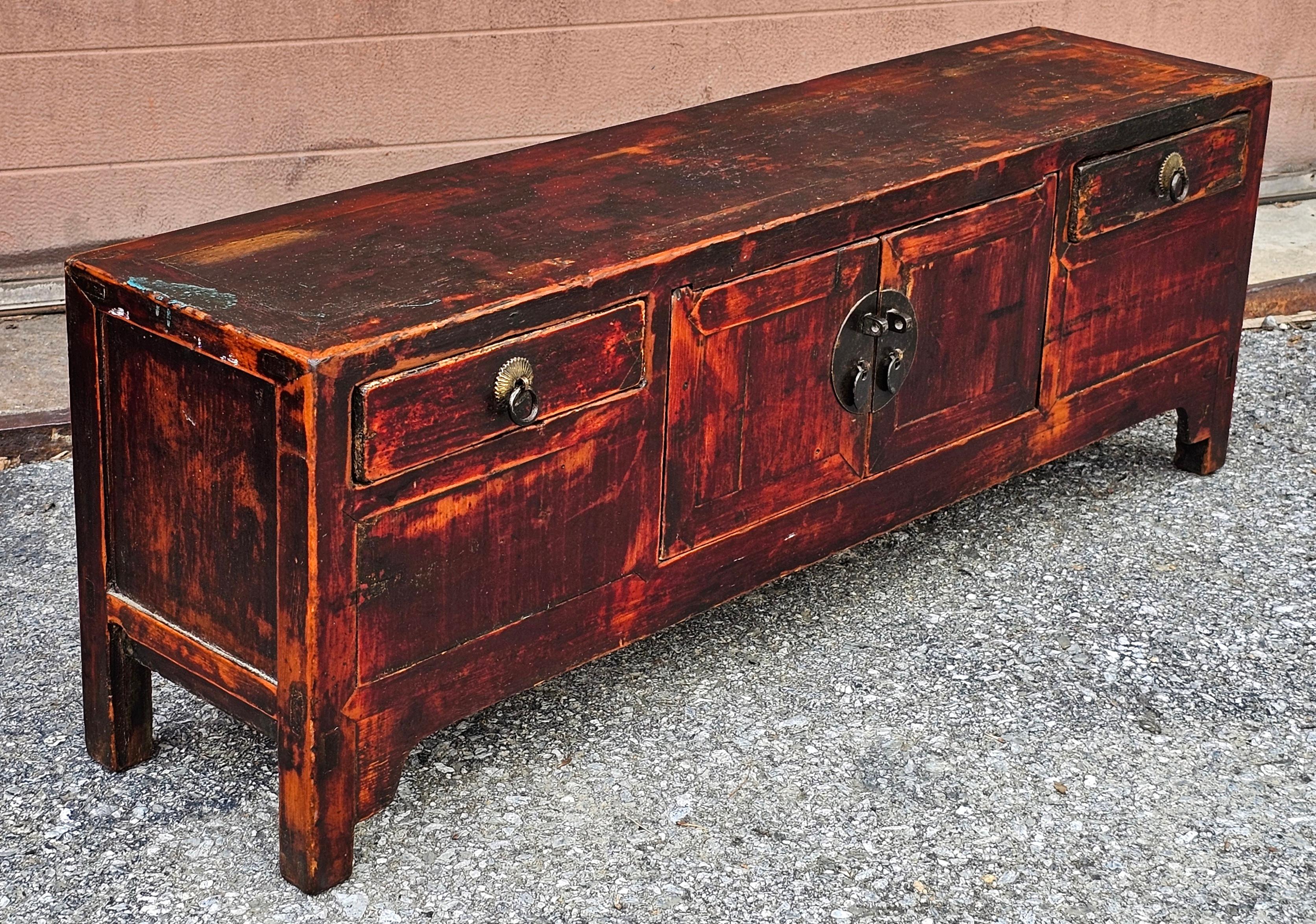 Unknown 19th C. Korean Partial Rouge Hardwood Petite Low Storage Cabinet / Bench For Sale