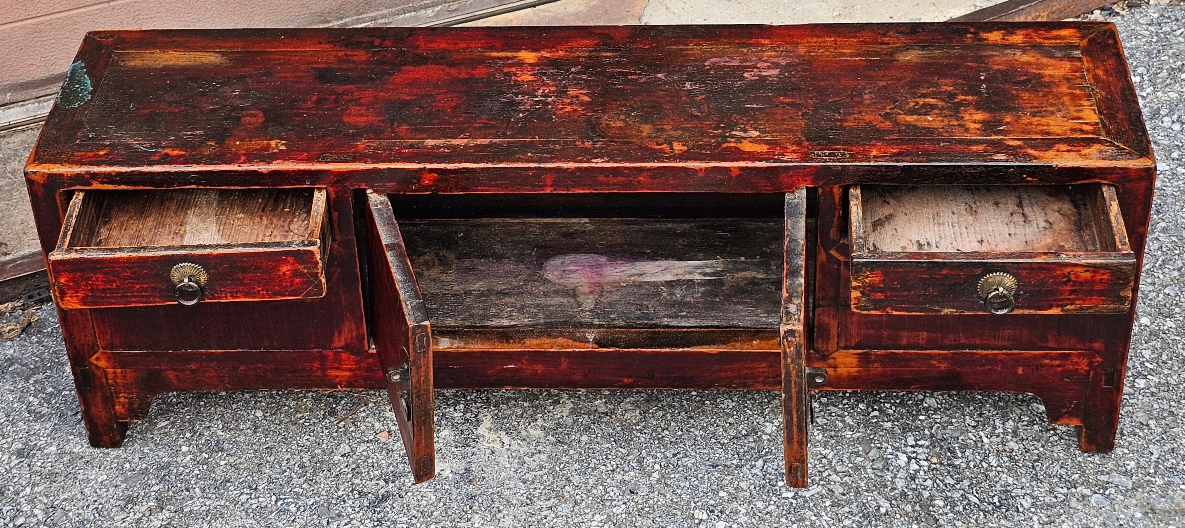 19th C. Korean Partial Rouge Hardwood Petite Low Storage Cabinet / Bench In Good Condition For Sale In Germantown, MD