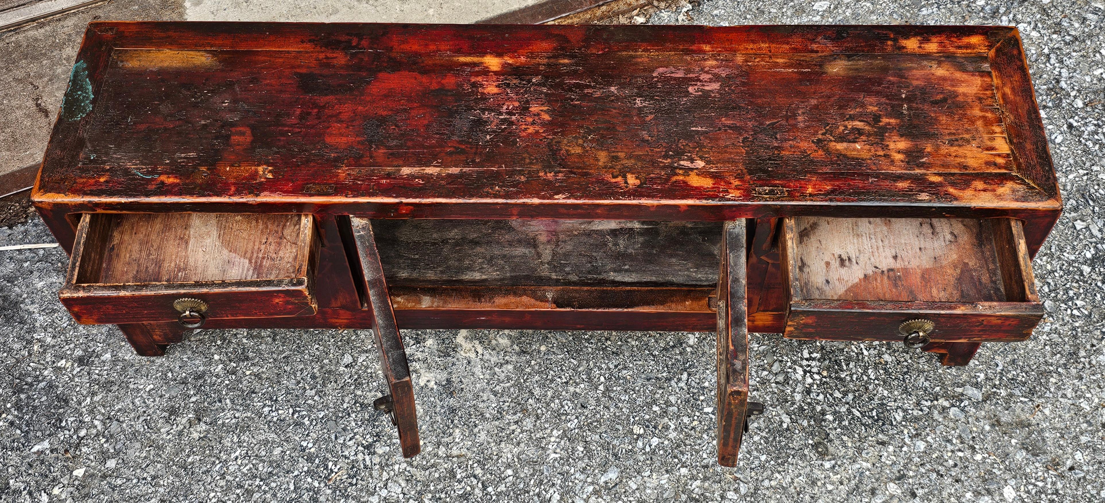 19th Century 19th C. Korean Partial Rouge Hardwood Petite Low Storage Cabinet / Bench For Sale