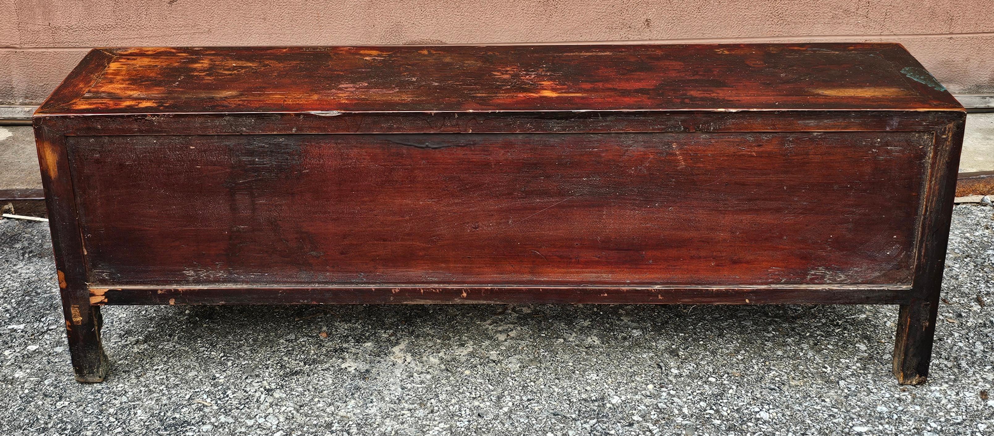 19th C. Korean Partial Rouge Hardwood Petite Low Storage Cabinet / Bench For Sale 1