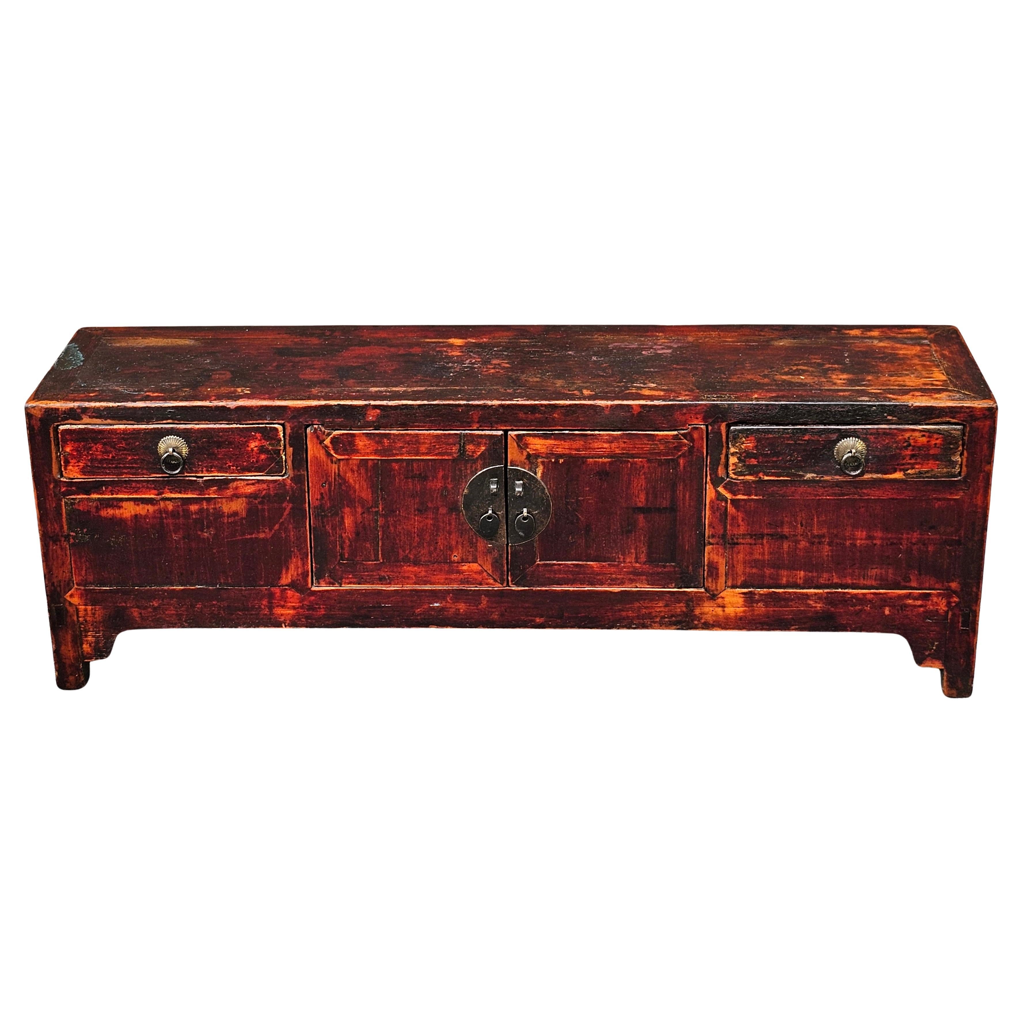 19th C. Korean Partial Rouge Hardwood Petite Low Storage Cabinet / Bench For Sale