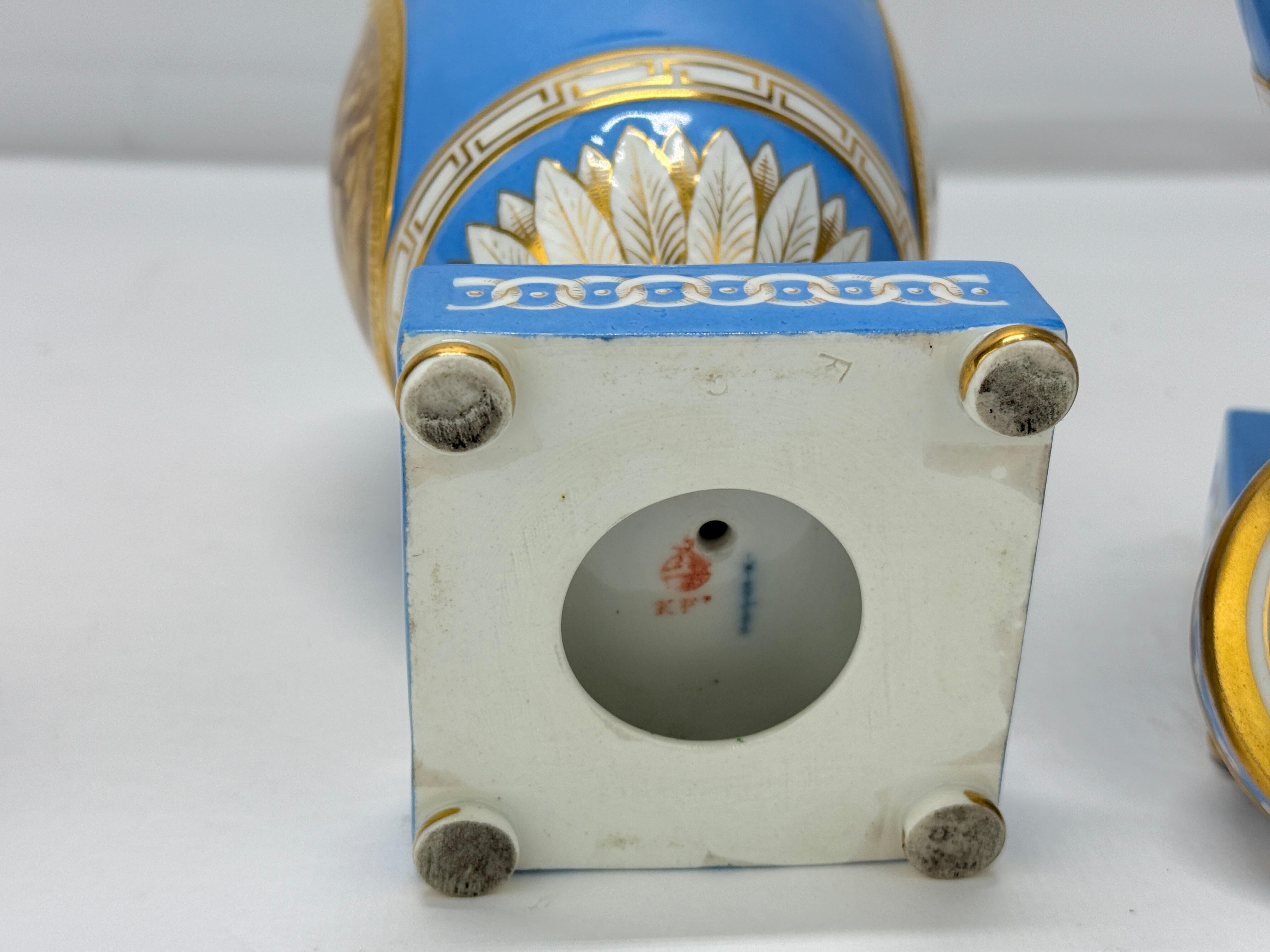 19th C. Kpm Porcelain Celestial Blue Ground & Grisaille Window Urns - Pair For Sale 4
