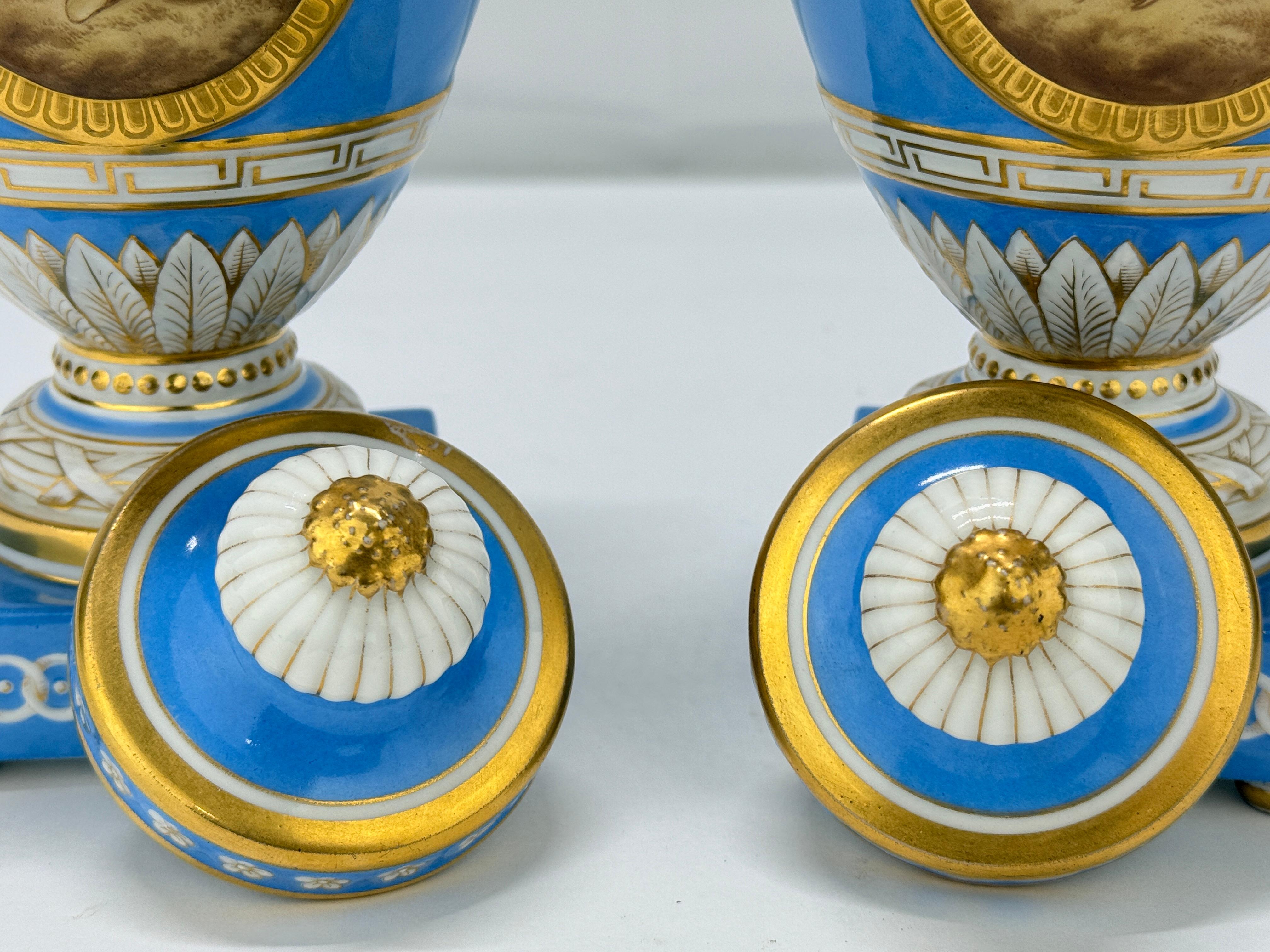 19th C. Kpm Porcelain Celestial Blue Ground & Grisaille Window Urns - Pair For Sale 2