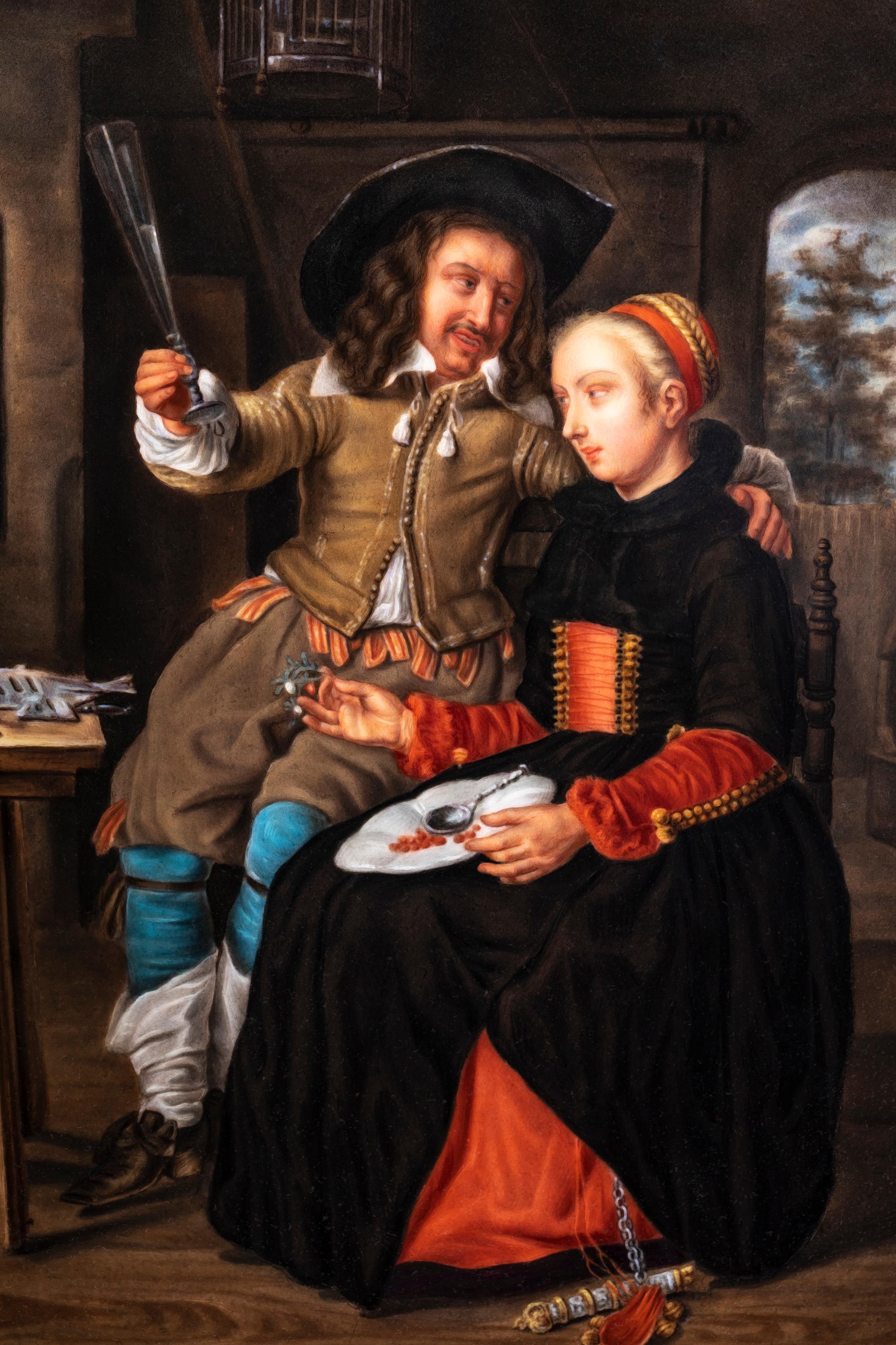 Seltenes und hochwertiges antikes KPM-Gemälde des 19. Jahrhunderts auf Porzellanplatte nach Gabriel Metsus 