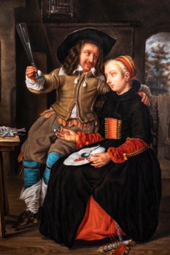 19. Jh. KPM Porcelain Plaque (Gemälde), Gabriel Metsus "Liebespaar beim Frühstück"