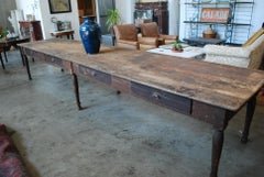 19th C Large 6 Leg Harvest Farm Table in Untouched Condition