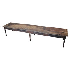 19th C Large 6 Leg Harvest Farm Table in Untouched Condition