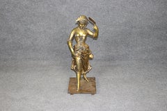 19th C. Large Belle Epoque Bronze Statue of Lady with Fan Signed Paul Dubois
