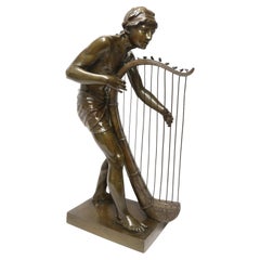 19th C Large Bronze Study of of the Biblical Figure of David Playing the Harp