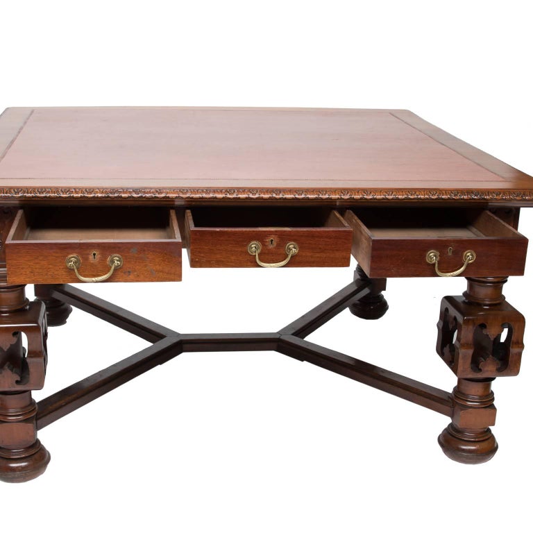 Gothic Revival 19th Century Large English Writing Desk For Sale