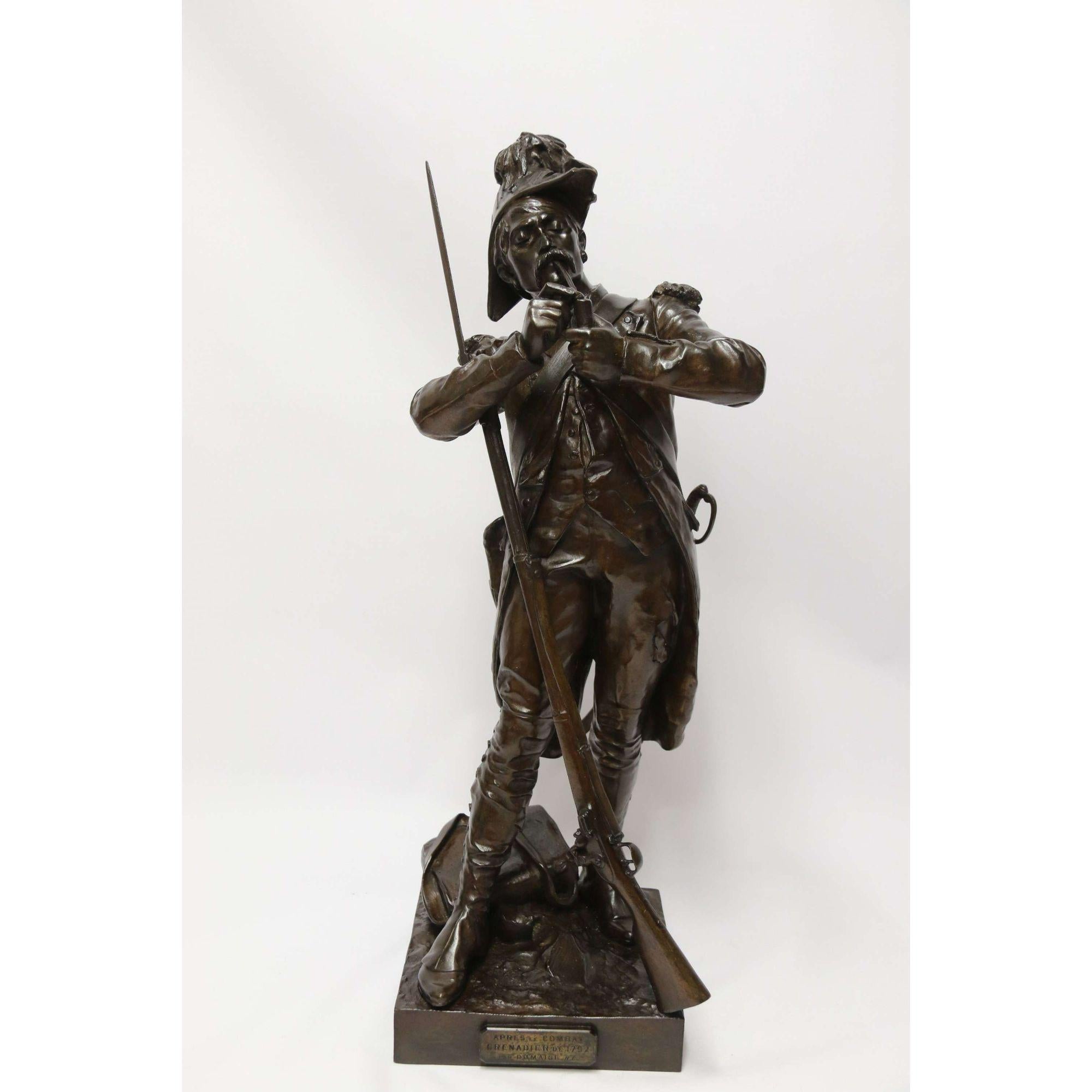 19th C large French bronze study of a Napoleonic period soldier by E.H. Dumaige For Sale 5