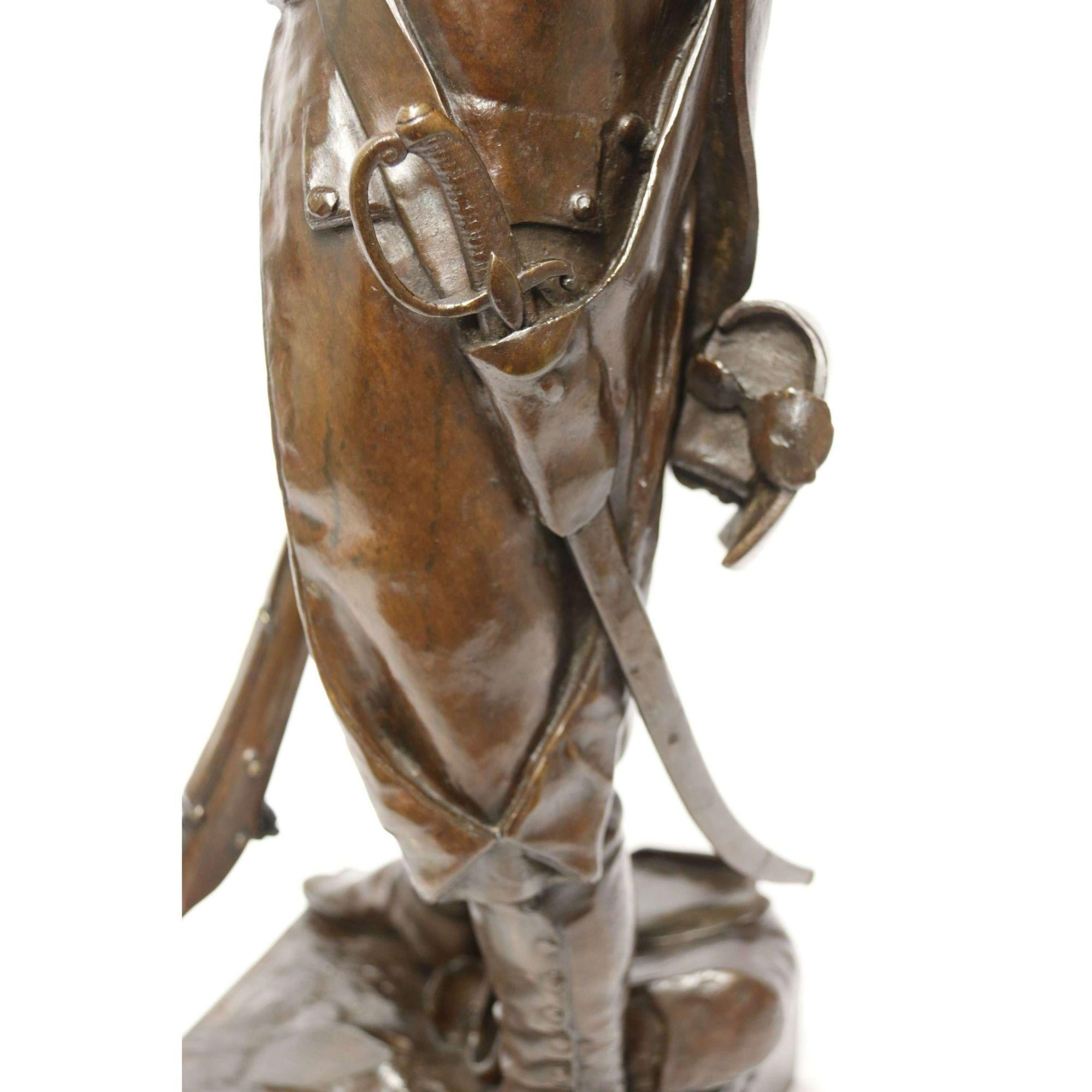 19th C large French bronze study of a Napoleonic period soldier by E.H. Dumaige For Sale 8