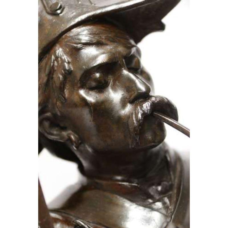 Patinated 19th C large French bronze study of a Napoleonic period soldier by E.H. Dumaige For Sale