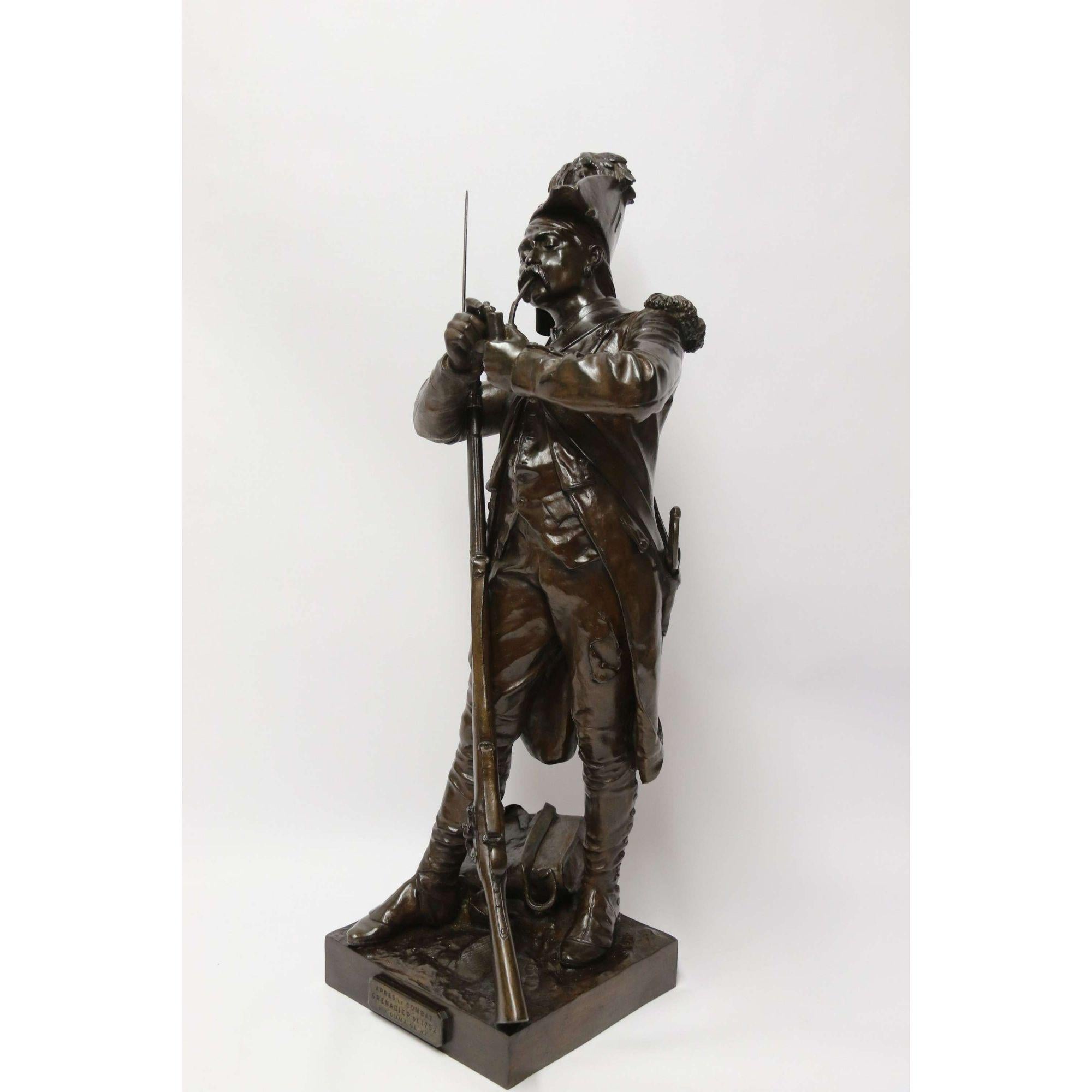19th Century 19th C large French bronze study of a Napoleonic period soldier by E.H. Dumaige For Sale