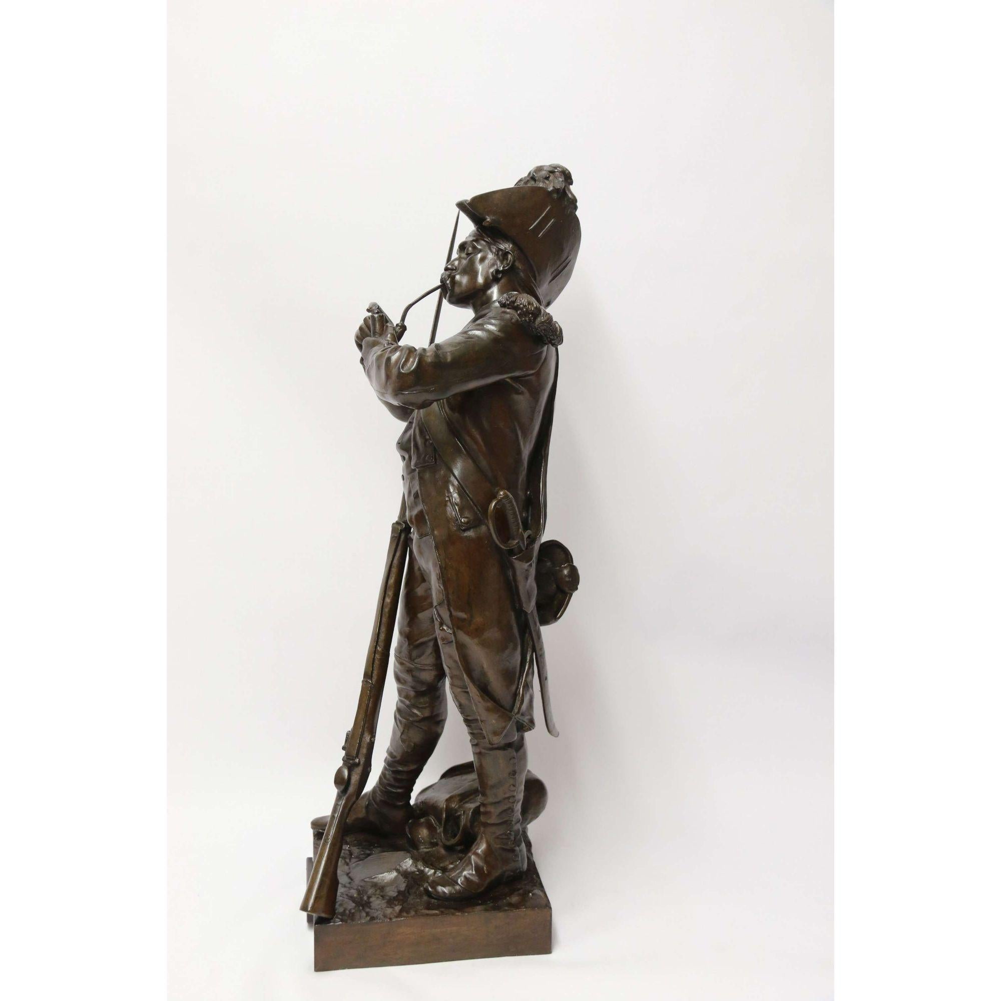Bronze 19th C large French bronze study of a Napoleonic period soldier by E.H. Dumaige For Sale