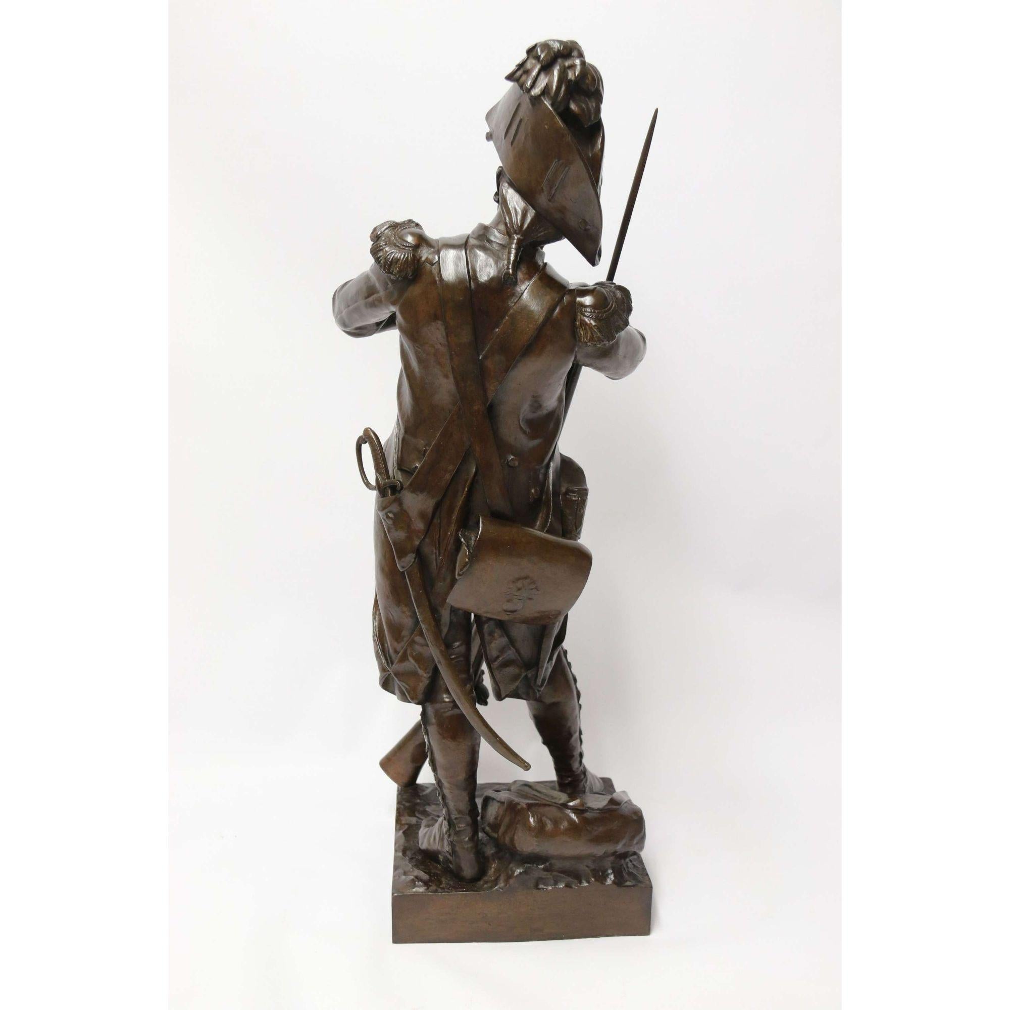19th C large French bronze study of a Napoleonic period soldier by E.H. Dumaige For Sale 1