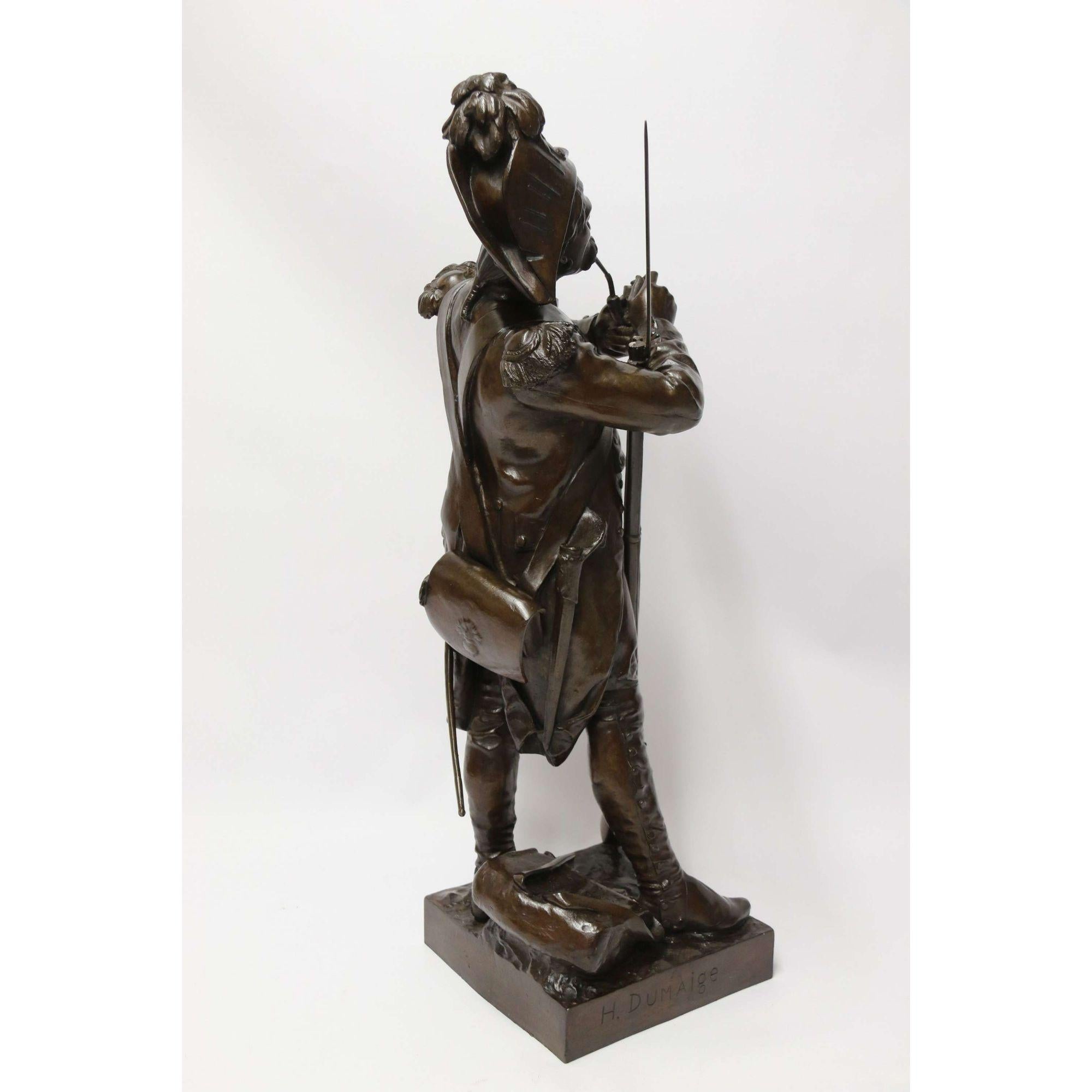 19th C large French bronze study of a Napoleonic period soldier by E.H. Dumaige For Sale 2