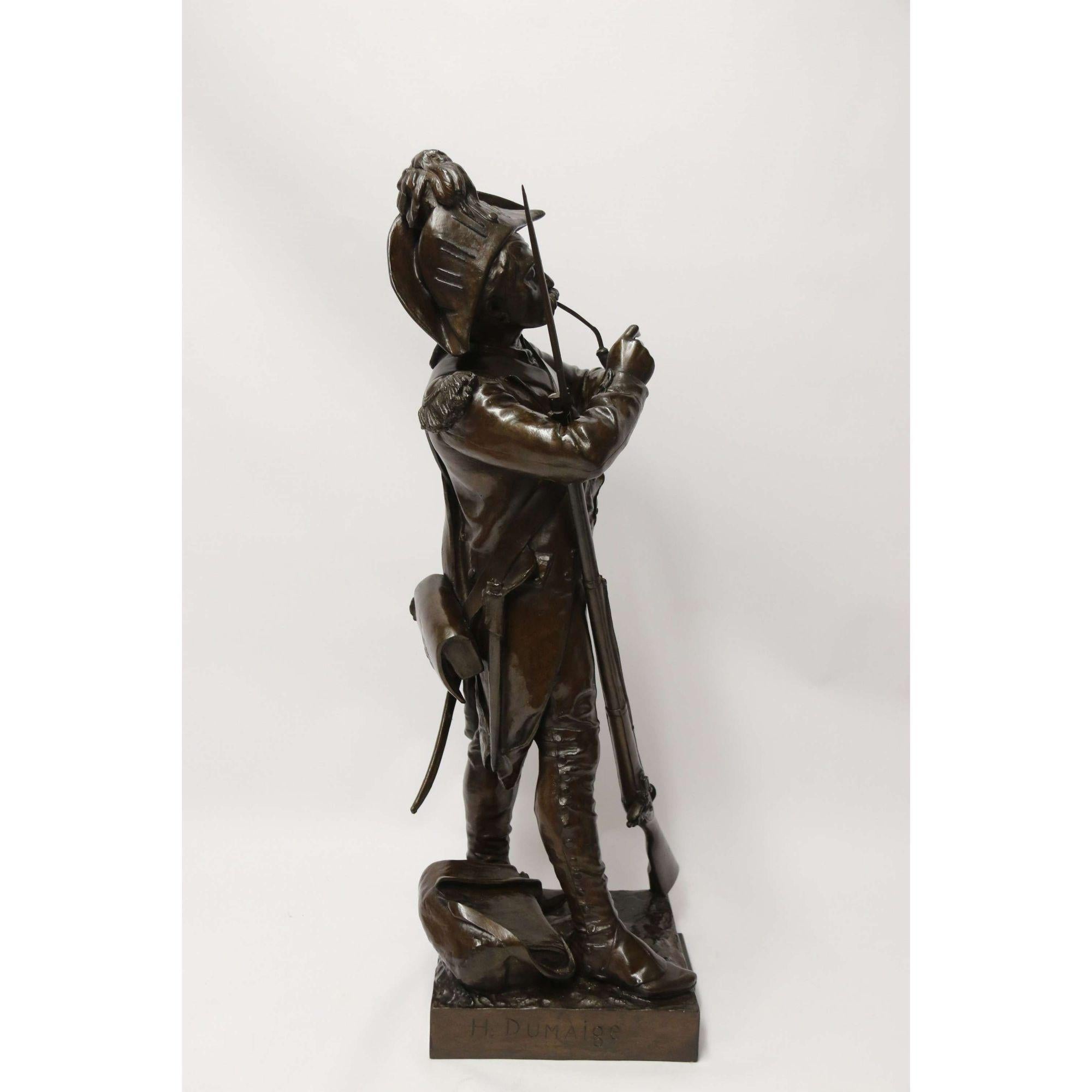 19th C large French bronze study of a Napoleonic period soldier by E.H. Dumaige For Sale 3