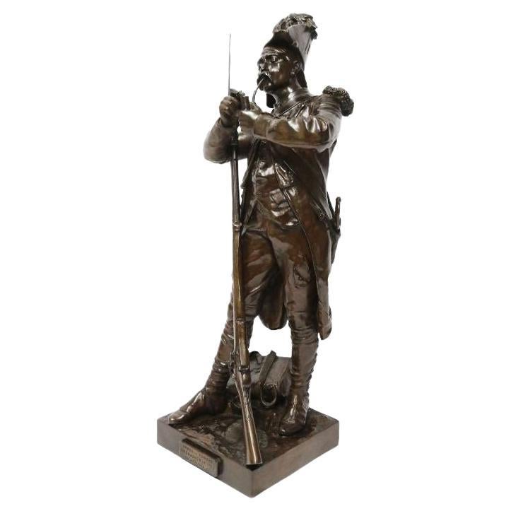 19th C large French bronze study of a Napoleonic period soldier by E.H. Dumaige For Sale