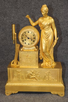 19th c. Large French Empire Bronze Gilded Ormolu Figural Clock