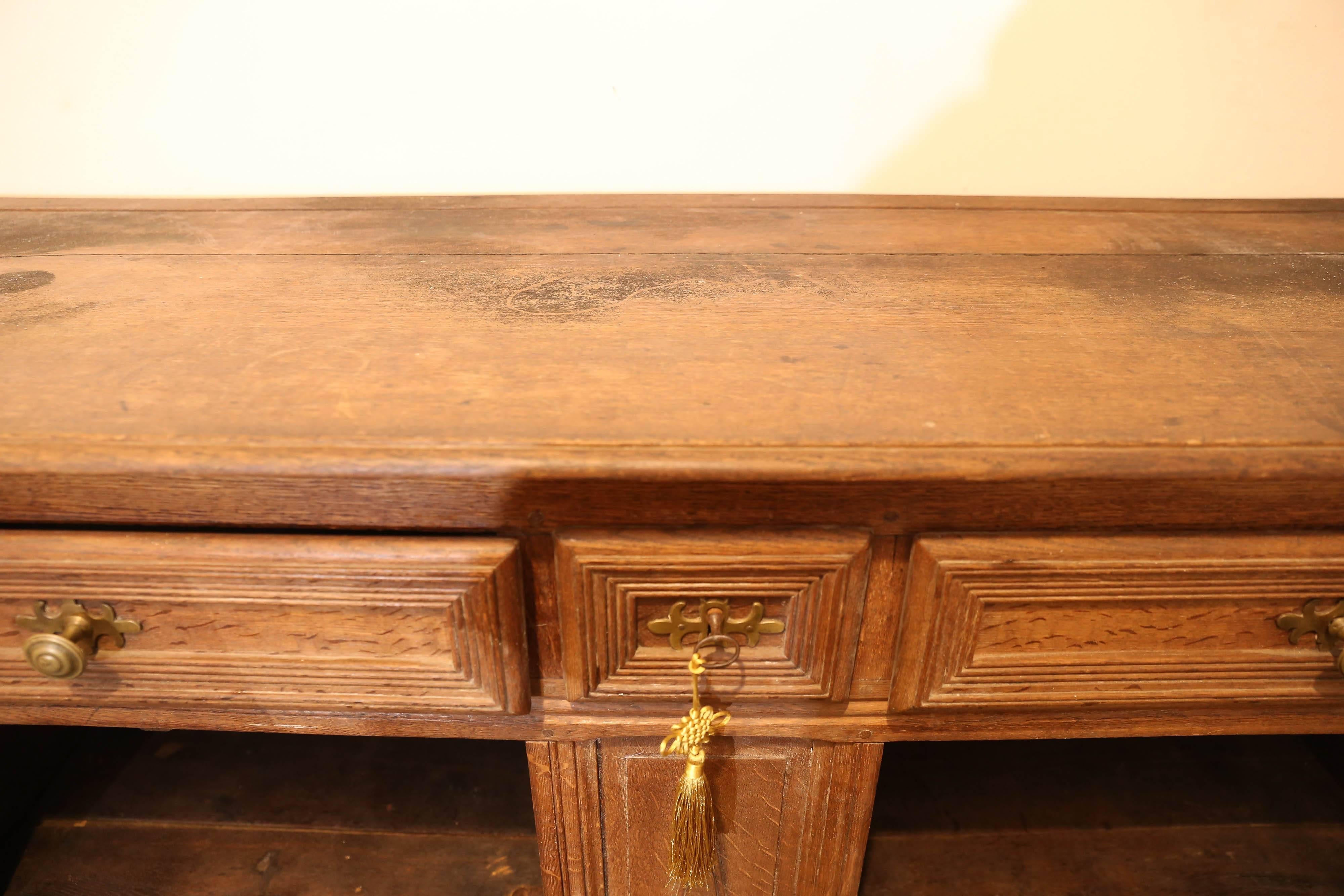 19th c. Large French Inlaid Wood Buffet Found in Flanders, Belgium 6