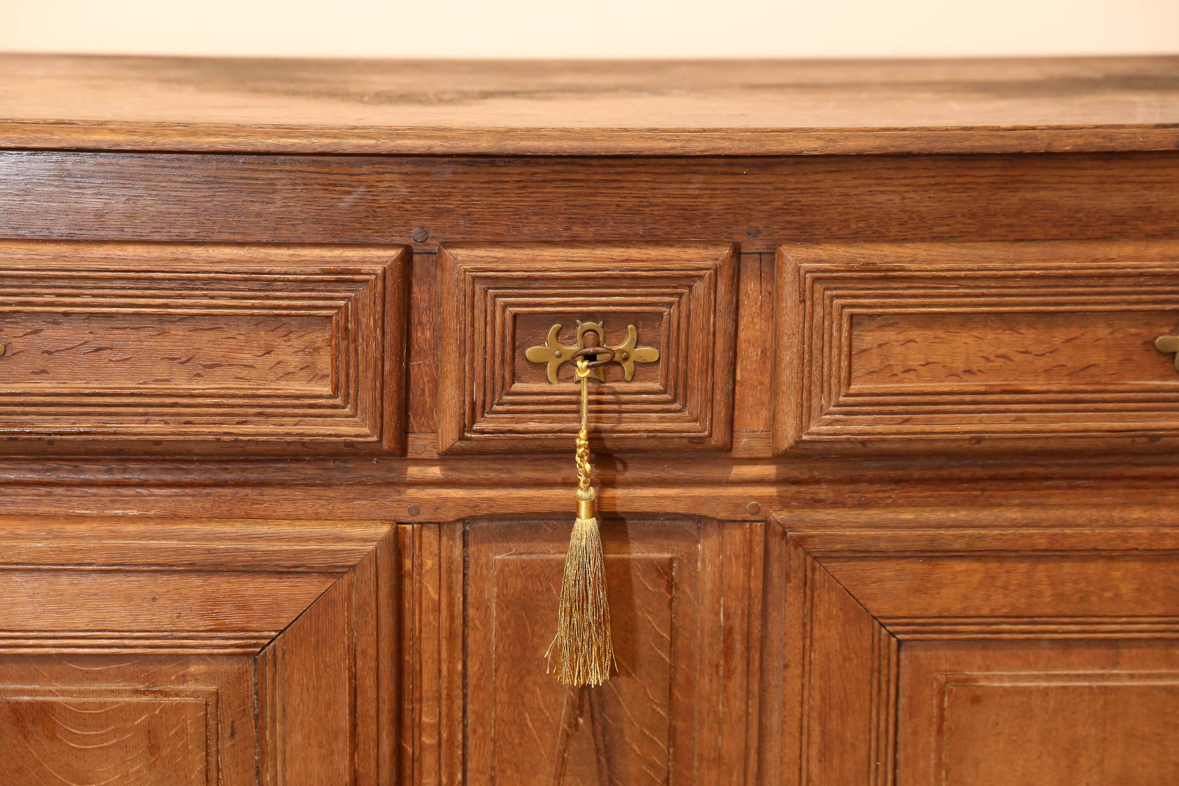 Inlay 19th c. Large French Inlaid Wood Buffet Found in Flanders, Belgium