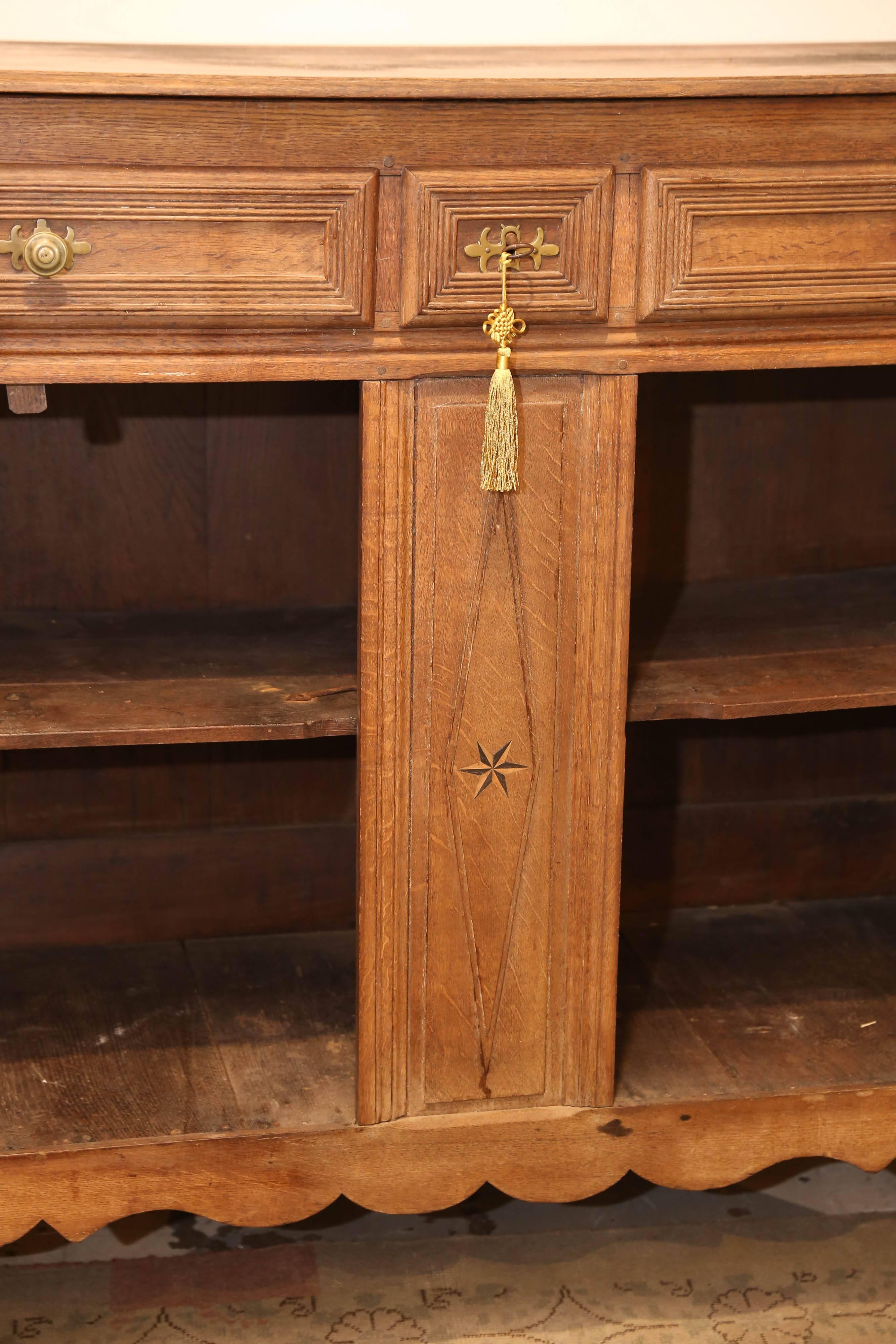 Brass 19th c. Large French Inlaid Wood Buffet Found in Flanders, Belgium