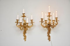 19th c. large gilt bronze wall sconces in the style of Louis XV