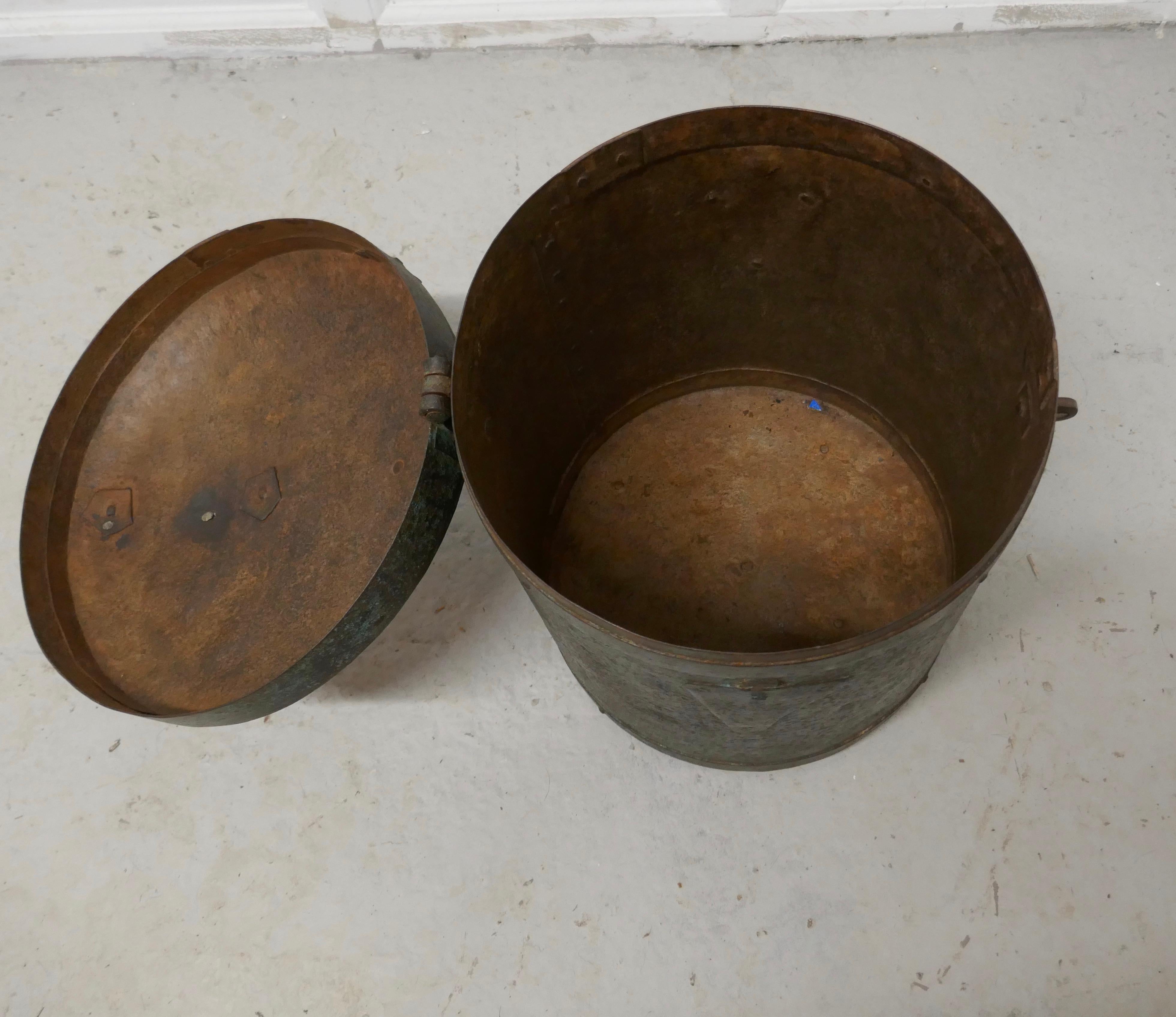 Industrial 19th Century Large Heavy Metal Lockable Grain Storage Bin